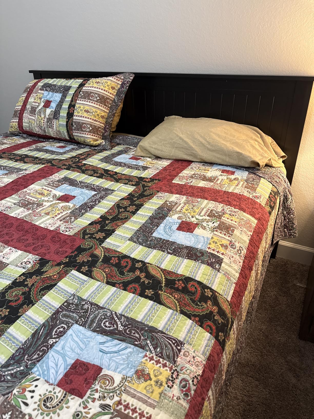 ComfIQ Serene Wood Panel Headboard with Chevron Scoring, Queen Size, Stained Walnut, Easy Assembly, Quality Materials customer photo 1