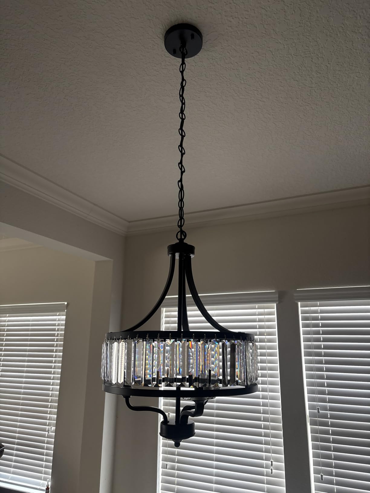 Modern Black Crystal Chandelier, 5-Light Farmhouse Dining Room Light Fixture Over Table Adjustable Height Hanging Industrial Pendant Lights Kitchen Island, Living Room Kitchen Island Entryway customer photo 1