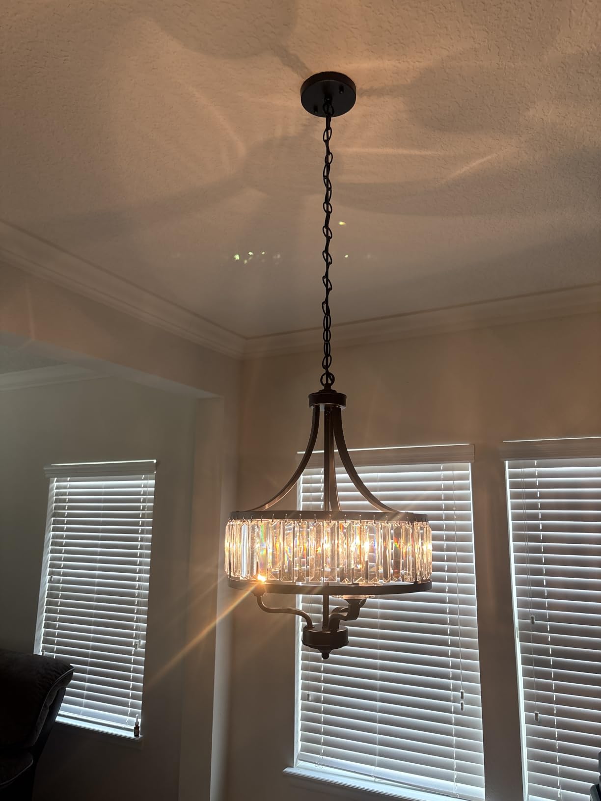 Modern Black Crystal Chandelier, 5-Light Farmhouse Dining Room Light Fixture Over Table Adjustable Height Hanging Industrial Pendant Lights Kitchen Island, Living Room Kitchen Island Entryway customer photo 2