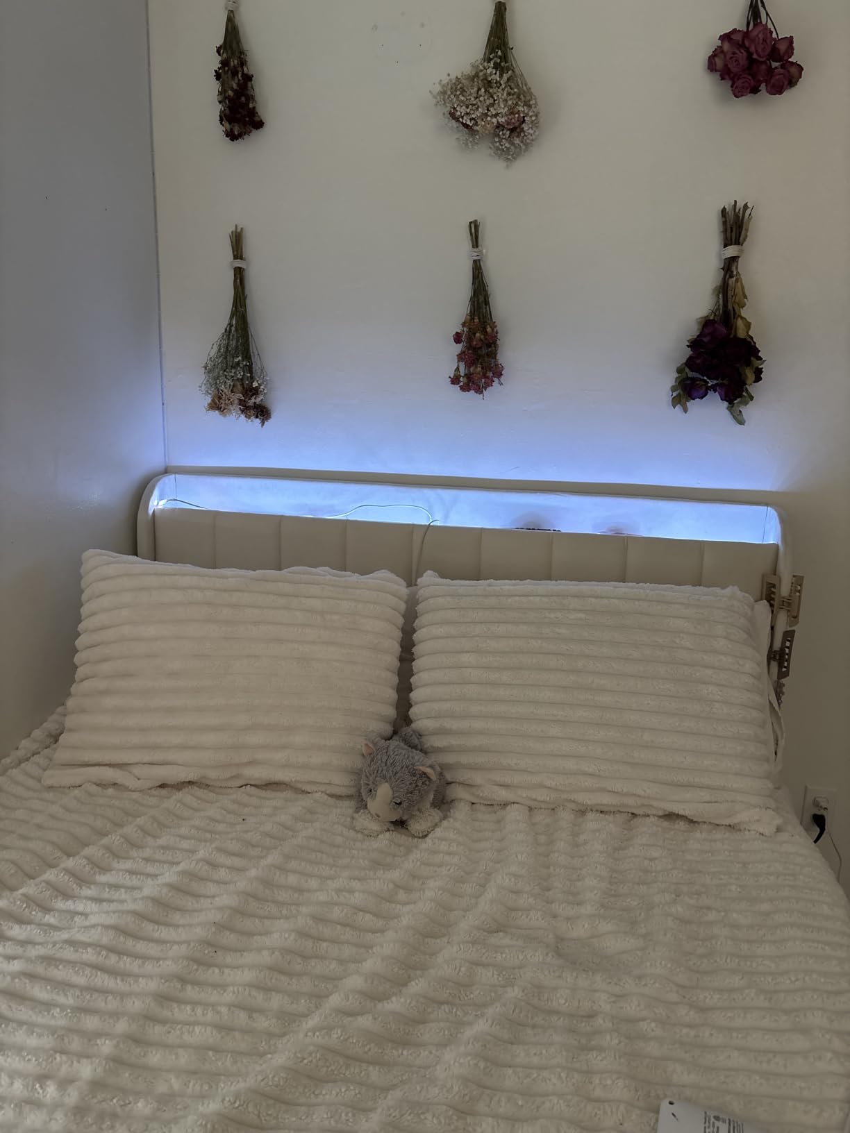 Queen Bed Frame with 4 Drawers and Storage Headboard, Upholstered Platform Bed Frame Queen Size with Led Lights and Handy Charging Station, No Box Spring Needed, Easy Assembly, Noise Free, Beige customer photo 2