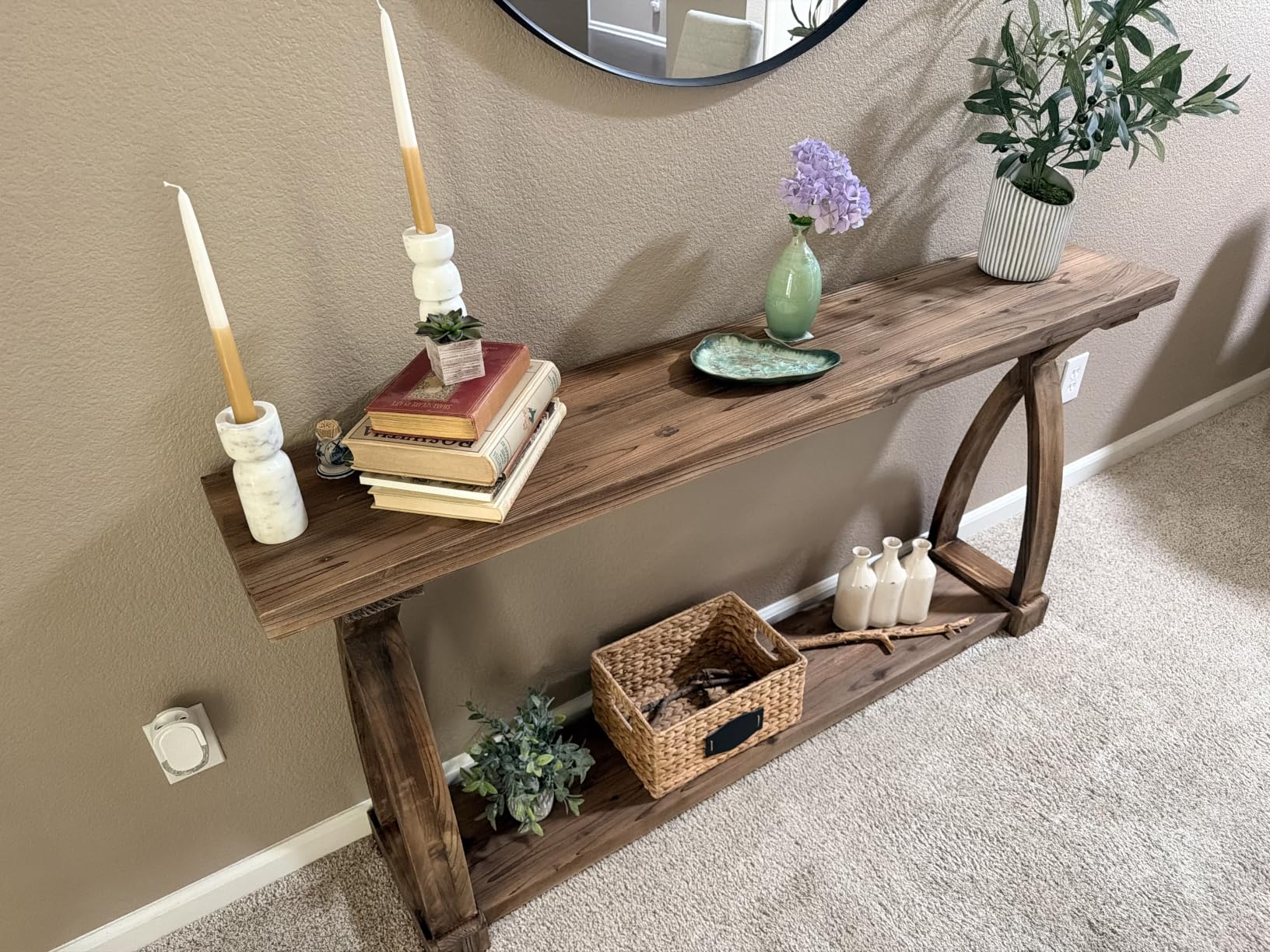 Solid Wood Console Table for Entryway, 63-Inch Narrow Farmhouse Couch Table Behind Sofa with 2-Tier Storage for Entrance, Foyer, Living Room, Long, Rustic Brown customer photo 1