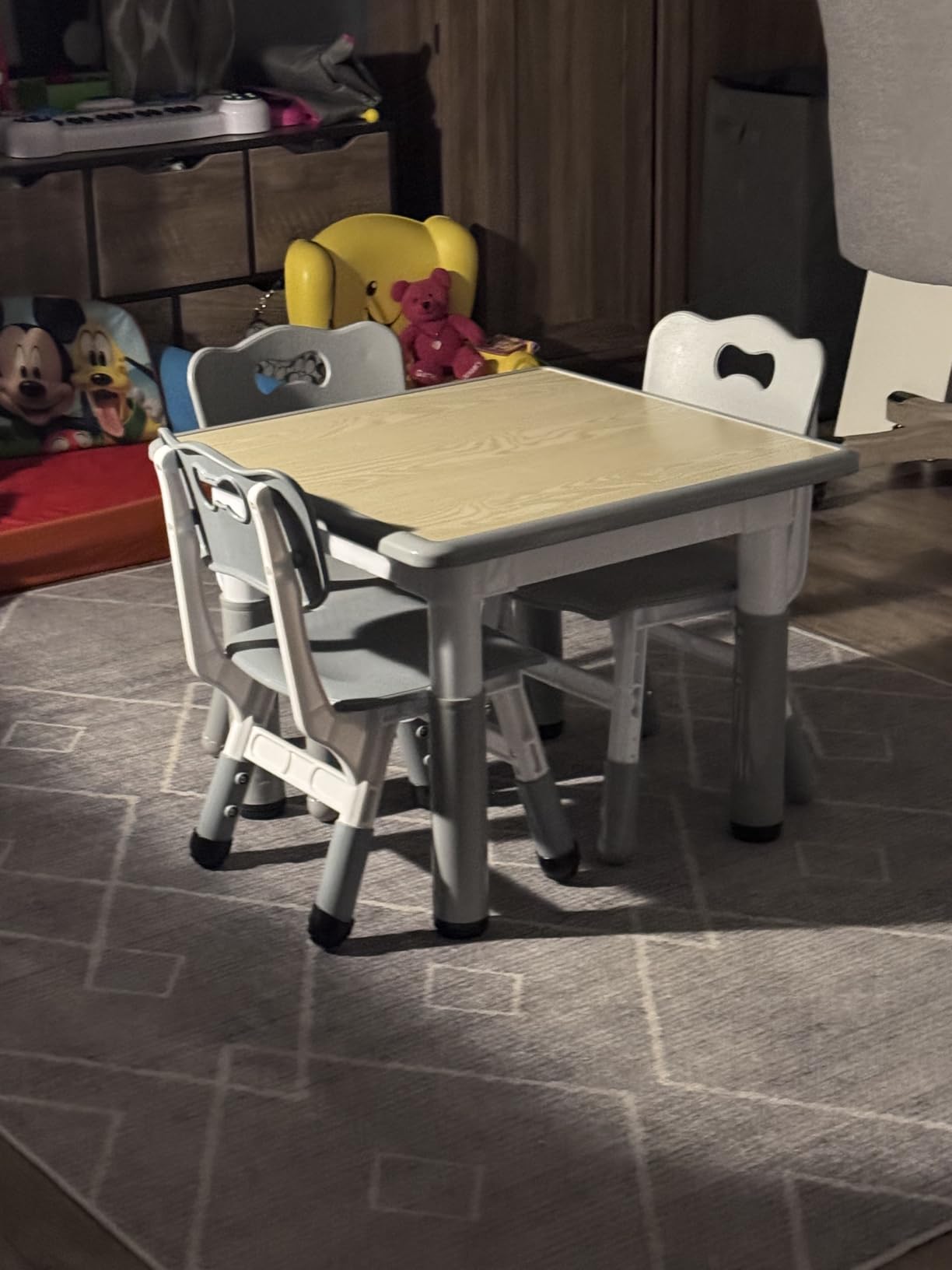 Pterying Toddler Table and Chair Set, Graffiti Tabletop, 2 Chairs, Grey | Adjustable Height, Ages 2-8, for Home Preschool Daycare Drawing Eating Learning and Playing customer photo 2