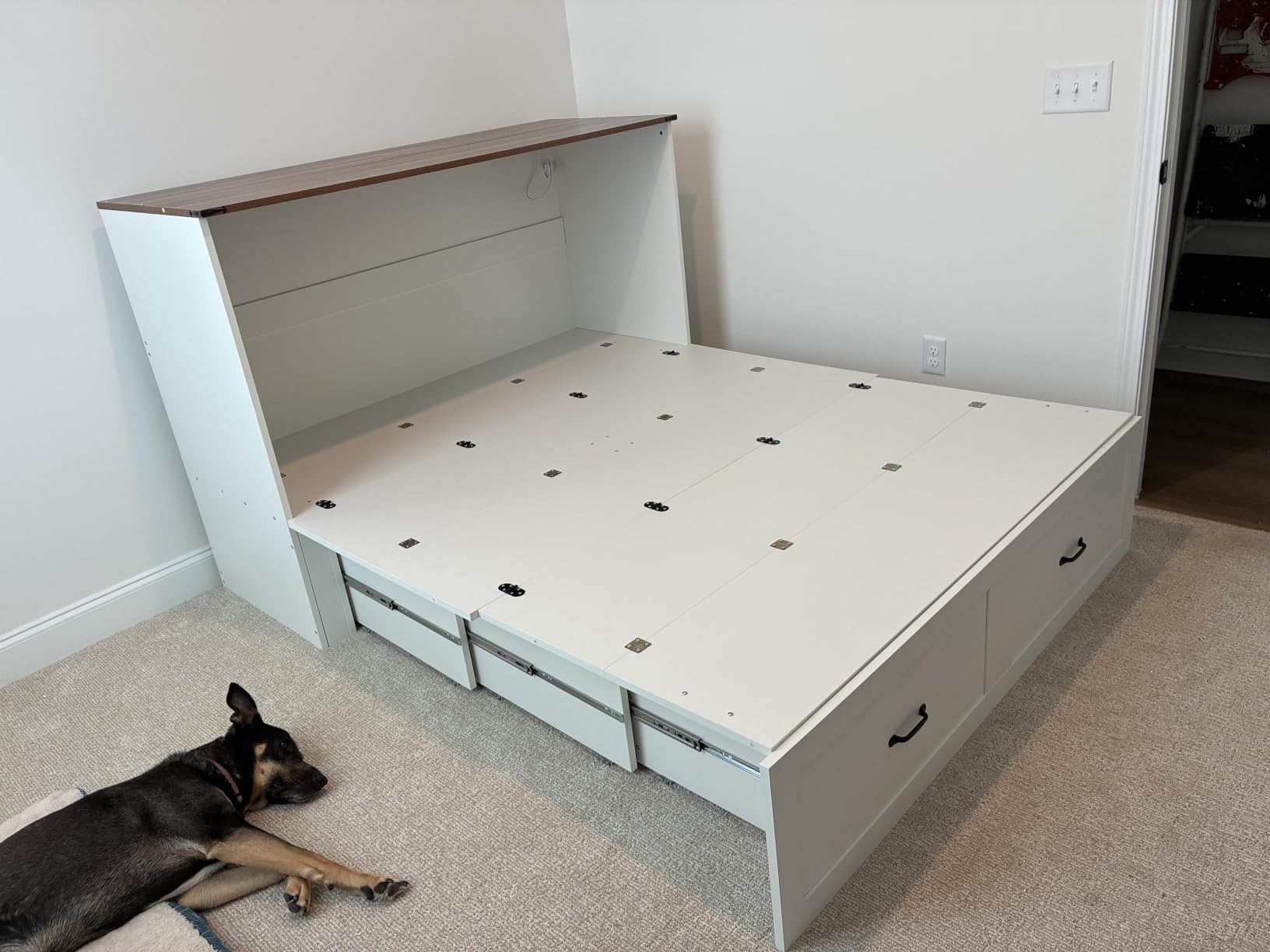 KCGKCG Full Size Murphy Bed with Storage & Charging Station, Murphy Cabinet Bed with Large Drawer for Guest Bedroom, Living Room, Office or Small Room, Full Foldable Platform Bed (Grey, Full) customer photo 1
