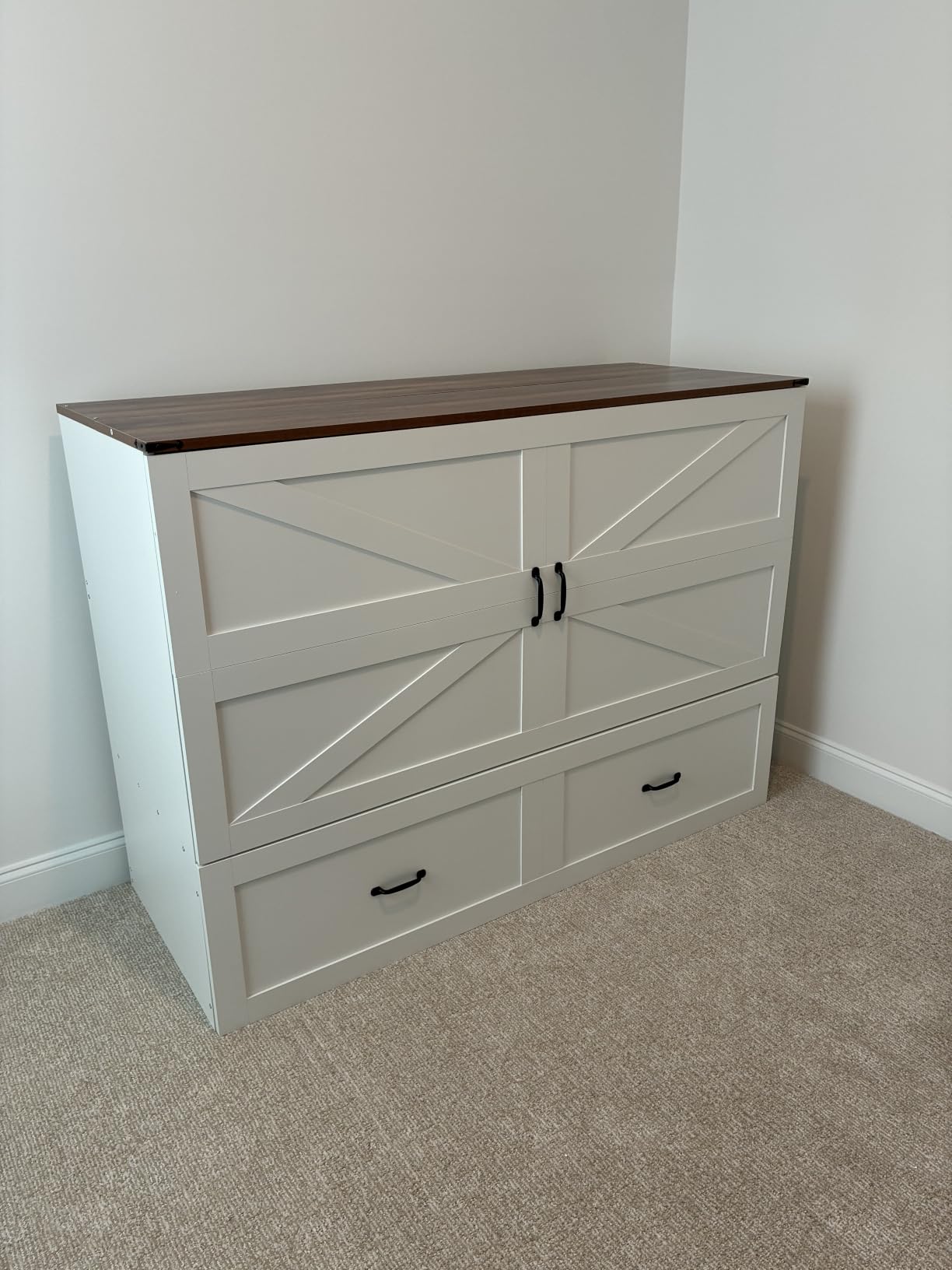 KCGKCG Full Size Murphy Bed with Storage & Charging Station, Murphy Cabinet Bed with Large Drawer for Guest Bedroom, Living Room, Office or Small Room, Full Foldable Platform Bed (Grey, Full) customer photo 2