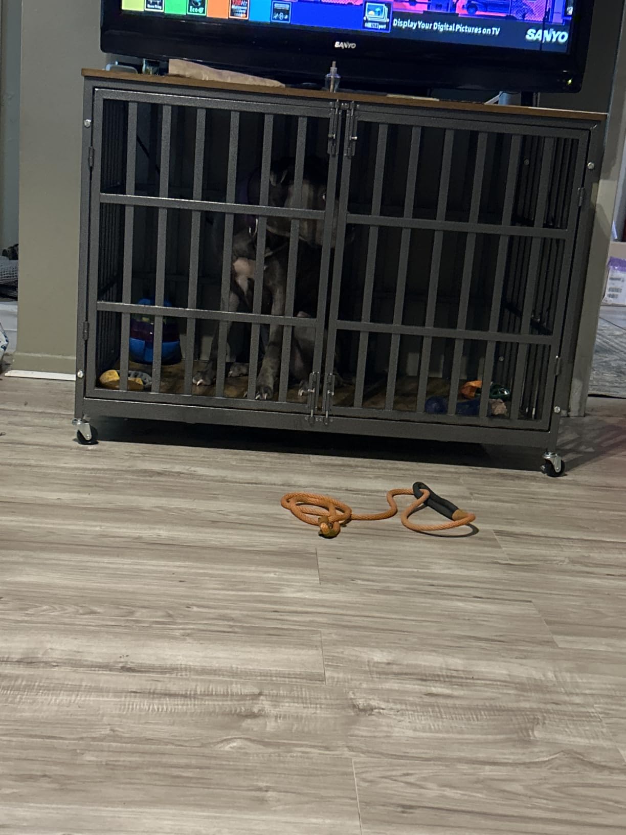 48 Inch Dog Crate Furniture, Heavy Duty Wooden Dog Kennel for Large Dogs, Chew Proof & Escape-Proof Indoor Dog Cage with TV Stand, for Anxious Dogs, Black Brown Cabinet customer photo 1