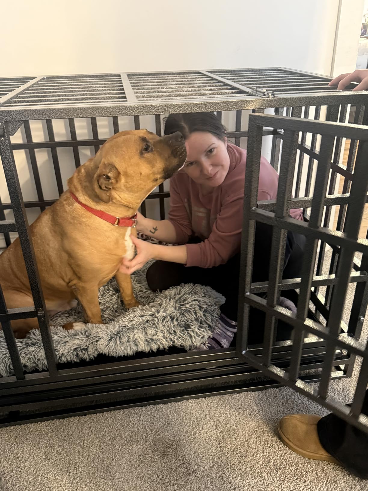 48 Inch Dog Crate Furniture, Heavy Duty Wooden Dog Kennel for Large Dogs, Chew Proof & Escape-Proof Indoor Dog Cage with TV Stand, for Anxious Dogs, Black Brown Cabinet customer photo 2