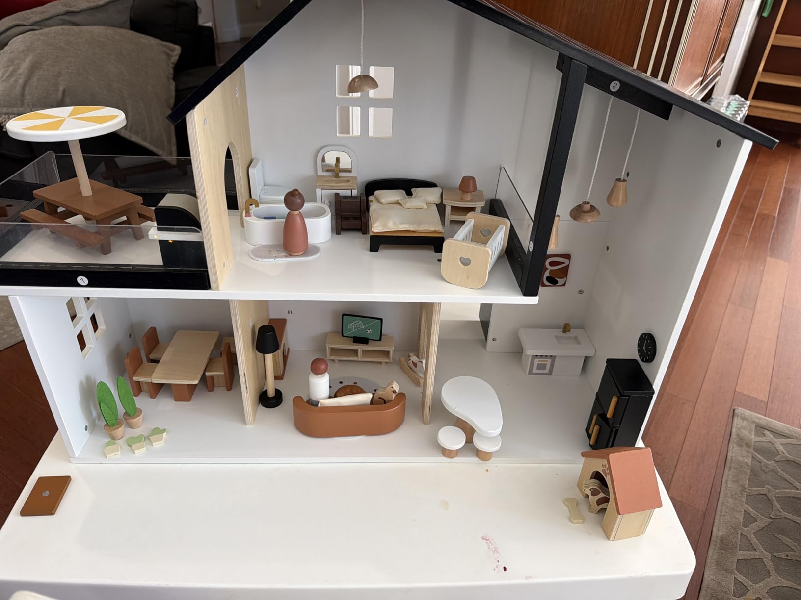OOOK Wooden Dollhouse with 66 Pcs Luxurious Accessories and Furniture | Modern Doll House Including Dolls and Pet Sets, Wood Dollhouse Toy for Boys and Girls 3+ customer photo 1