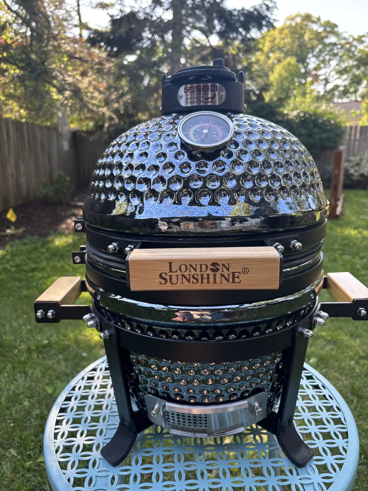 London Sunshine 13-Inch Ceramic Kamado Grill, Waterproof Vent Cap, Green | Portable Charcoal Grill with Stainless Steel Grate for Patio & Outdoor customer photo 1