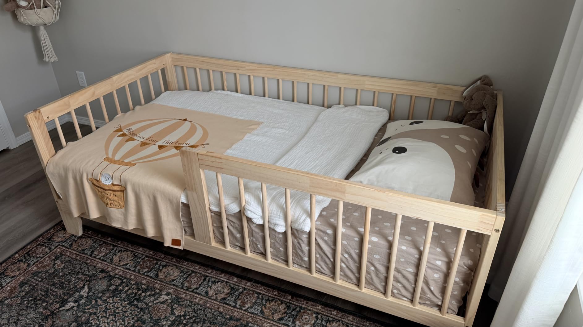 EXPERLAM Montessori Toddler Bed, Variable Twin Floor Bed Frame with Removable Guardrails and Legs customer photo 1