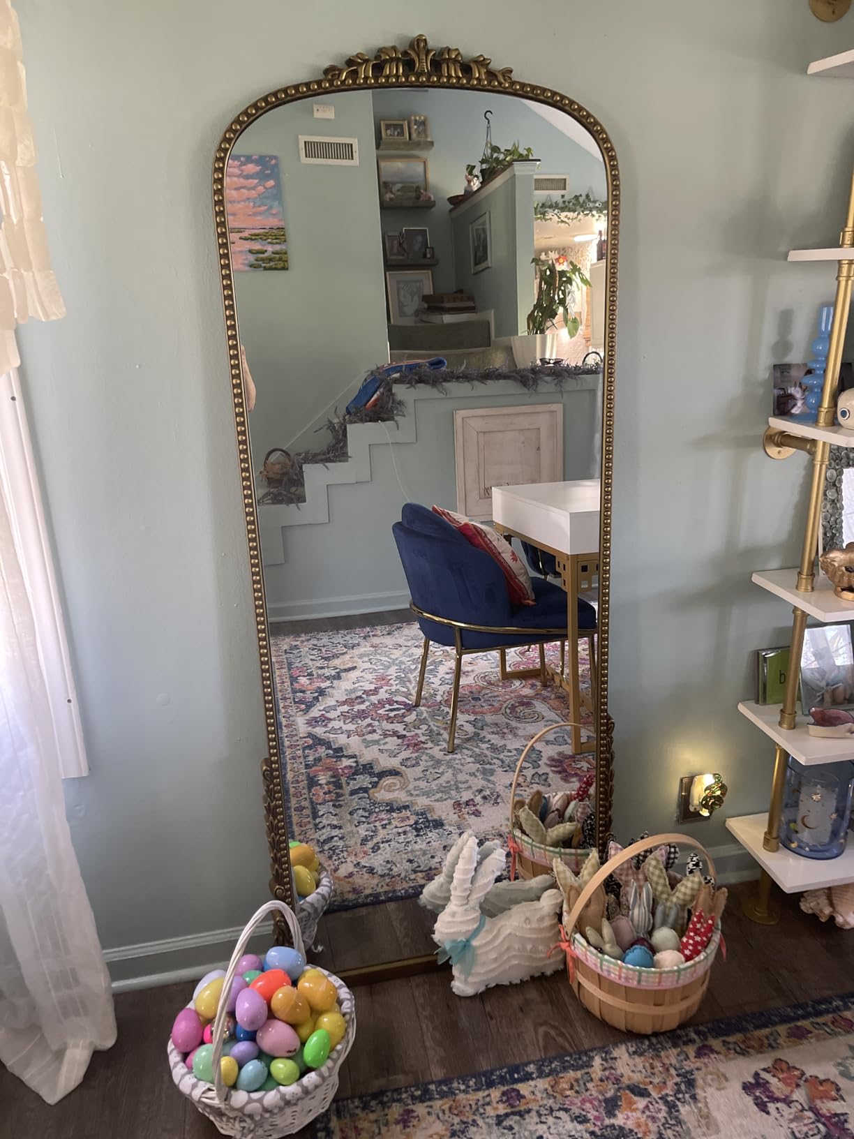 Easly Arched Full Length Mirror, 41'' x 81'' Gold Floor Body Mirror with Stand, Vintaged Elegant Carved Frame Mirror Full Length for Wall Decor, Living Room, Bedroom, Cloakroom, Entryway customer photo 1