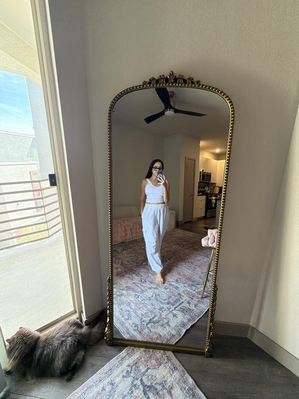 Easly Arched Full Length Mirror, 41'' x 81'' Gold Floor Body Mirror with Stand, Vintaged Elegant Carved Frame Mirror Full Length for Wall Decor, Living Room, Bedroom, Cloakroom, Entryway customer photo 2
