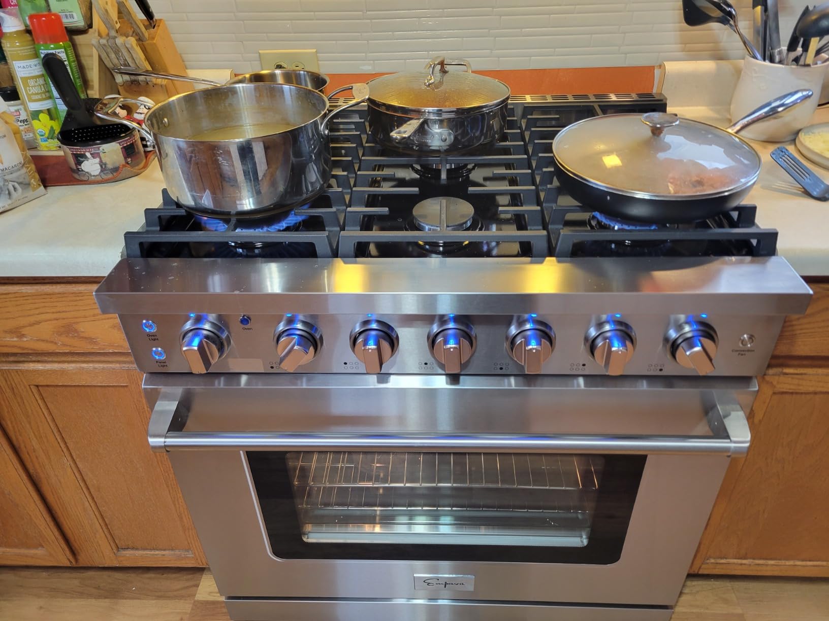Empava 36 Inch Pro Gas Range with True Convection Oven, 6 Sealed Burners (4x25K + 2x18K BTU), Premium Porcelain Cooktop (Easy to Clean), Stainless Steel Construction, LP Kit Included, ETL Certified customer photo 1