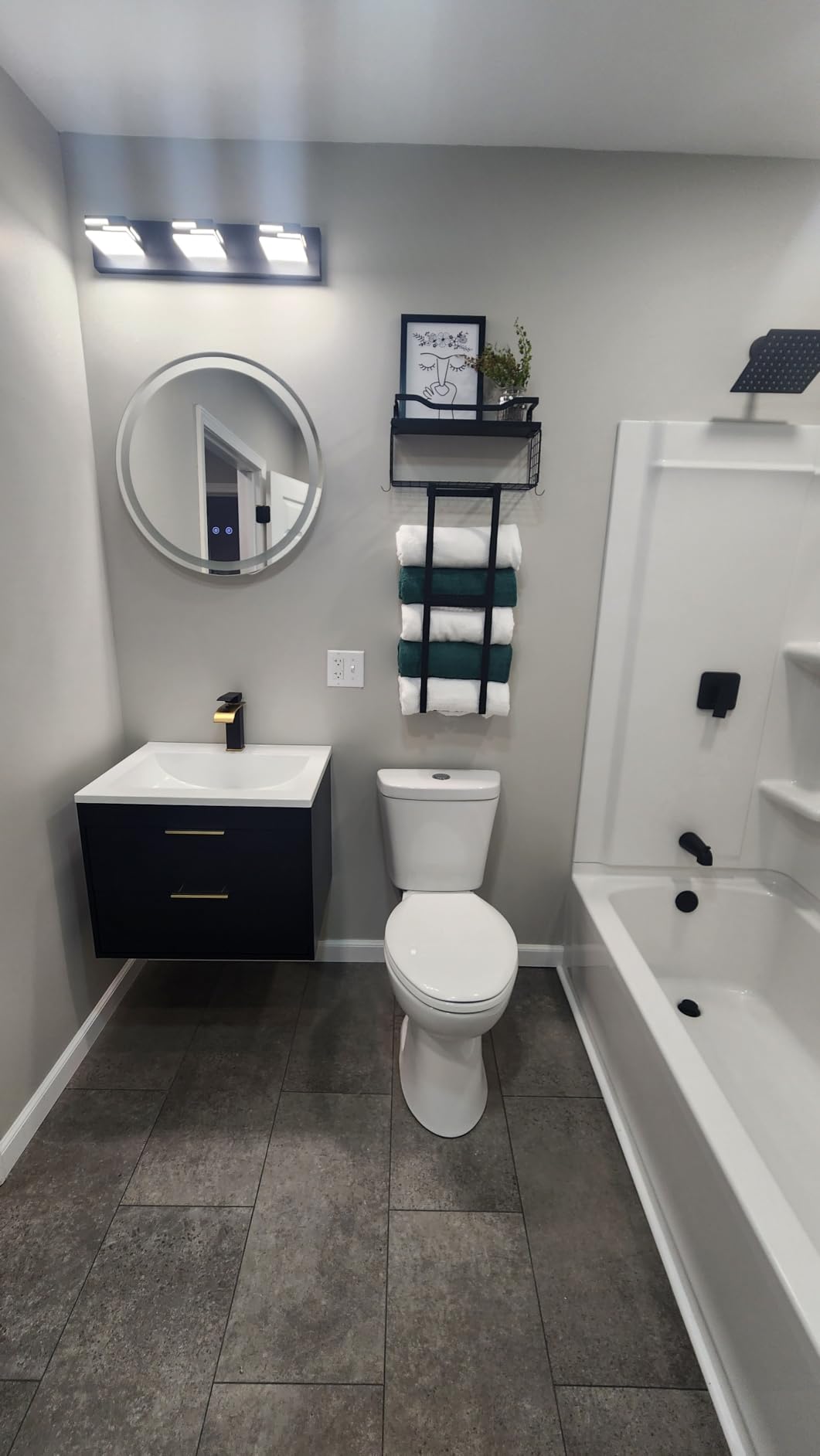 36 Inch Bathroom Vanity with Sink, Modern Floating Bathroom Vanity with Resin Sink, 2 Large Storage Darwers, Wood Grain Texture Wall Mounted Vanity, Metal Handles, White customer photo 1