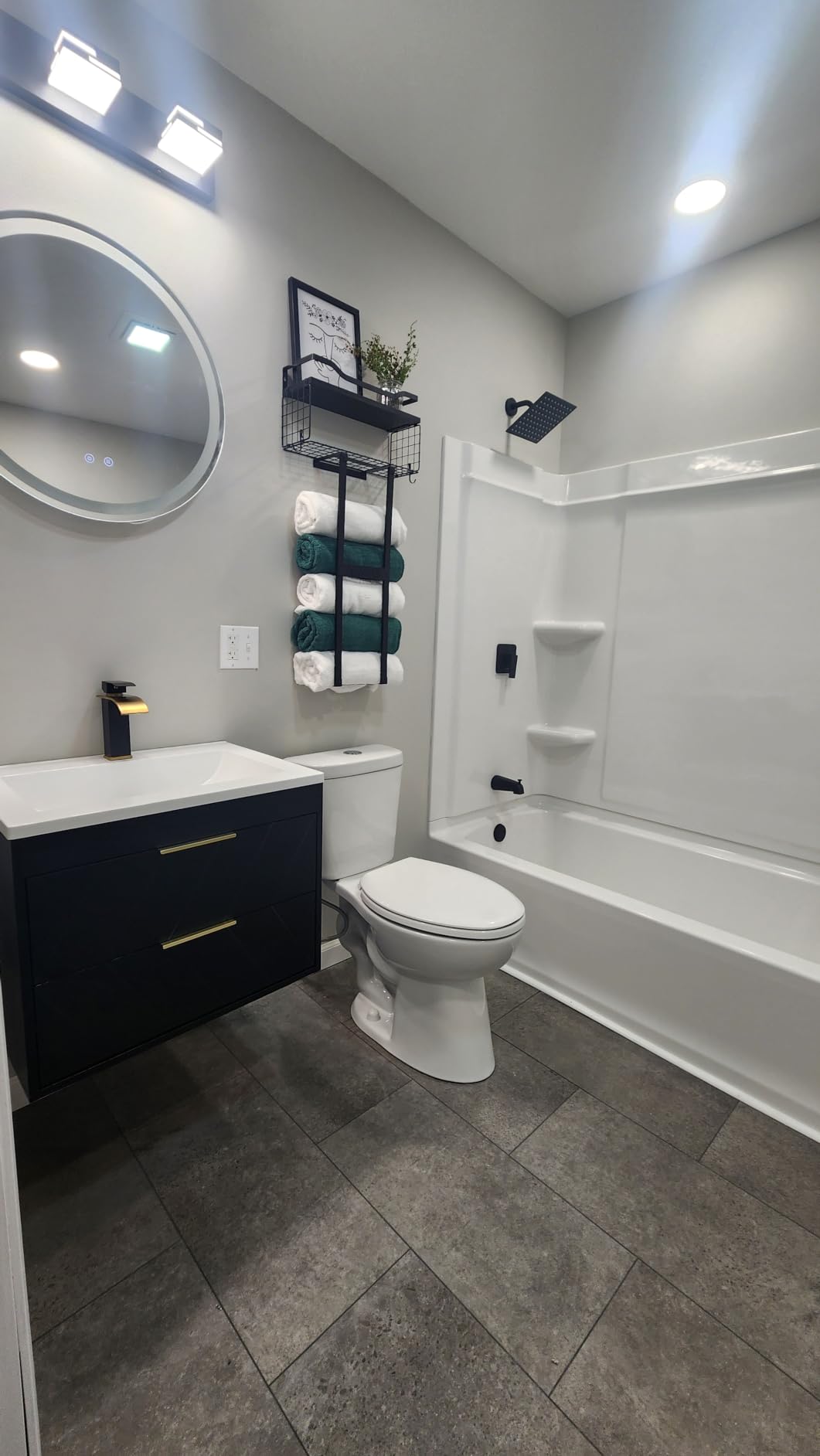 36 Inch Bathroom Vanity with Sink, Modern Floating Bathroom Vanity with Resin Sink, 2 Large Storage Darwers, Wood Grain Texture Wall Mounted Vanity, Metal Handles, White customer photo 2