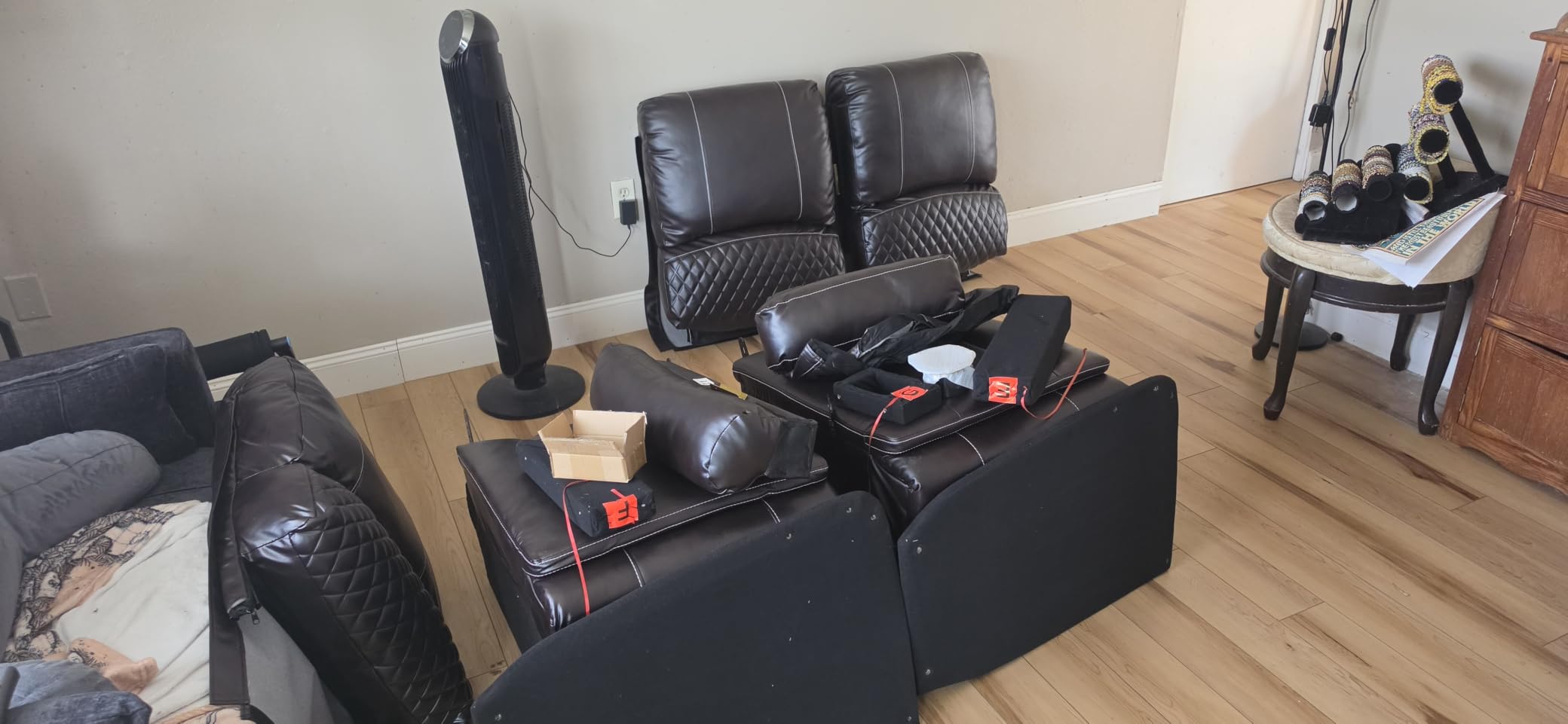 Redesigned Recliner Sofa 3 Seater Couch with Recliner, Home Theater Seating with Liftable Console & Removable Armrest, Manual PU Leather Sofa Reclining with Storage & USB Ports for Living Room customer photo 2