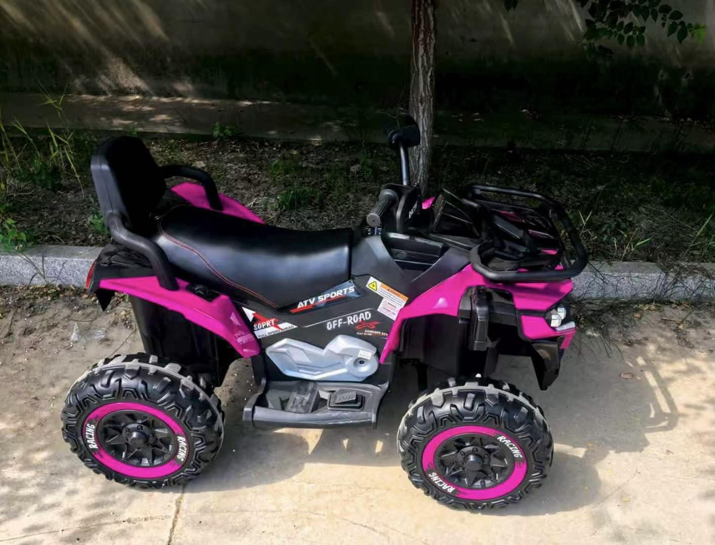 24V Ride on Car, Kids ATV XL Four Wheeler w/EVA Tires, 19-Inch Leather 2 Seater, 800W Motors, Remote Control, Knee Pads, Flower, 24 Volt Ride on Toys Quad for Big Kids, Black customer photo 1