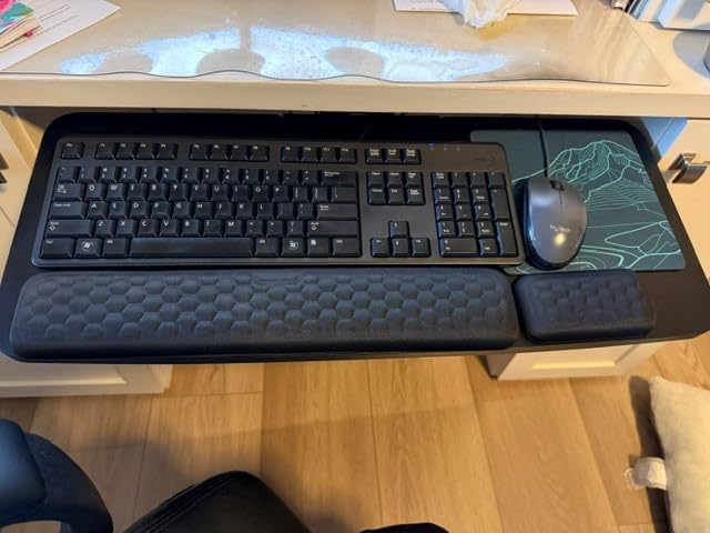 VIVO Premium Adjustable 34 x 11 inch Computer Keyboard and Mouse Platform Tray, Ergonomic Under Table Desk Mount Drawer with Padding, Black, MOUNT-KB34P-B customer photo 1