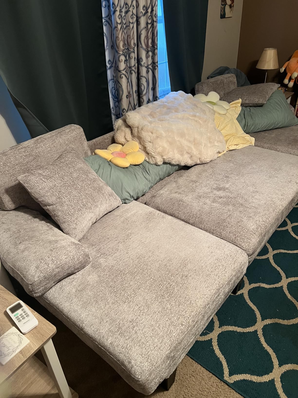 Txtin's Sleeper Sofa with Pull Out Couch Bed | 112 Inch Couches for Living Room | U-Shaped Convertible Sofa Bed | Chenille Dark Grey customer photo 1