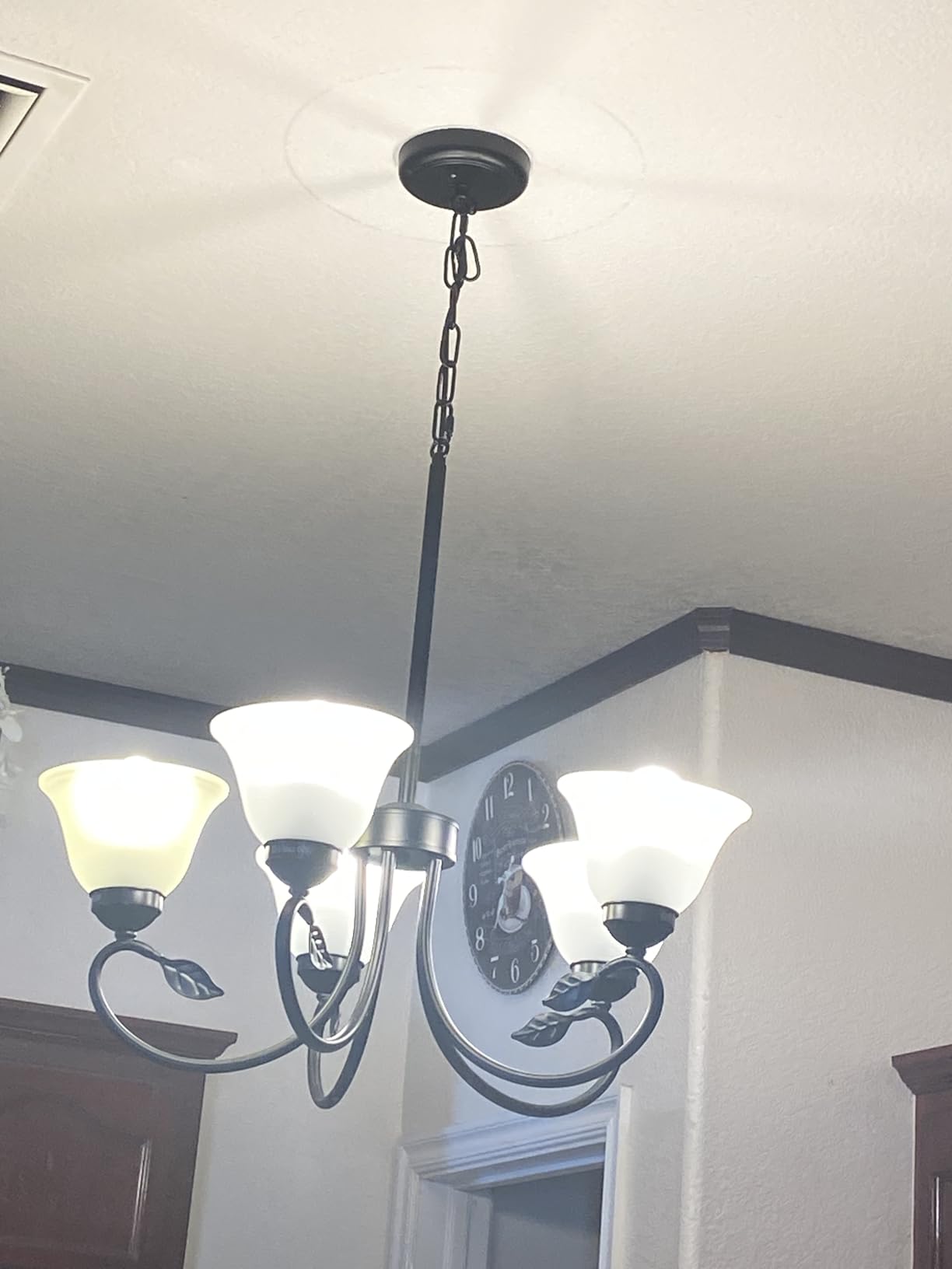 5-Light Black Chandelier, Farmhouse Dining Room Light Fixture with Opal Glass Shade, Modern Chandelier for Dining Room Over Table, Height Adjustable Hanging Lighting Fixture for Kitchen Island Foyer customer photo 1