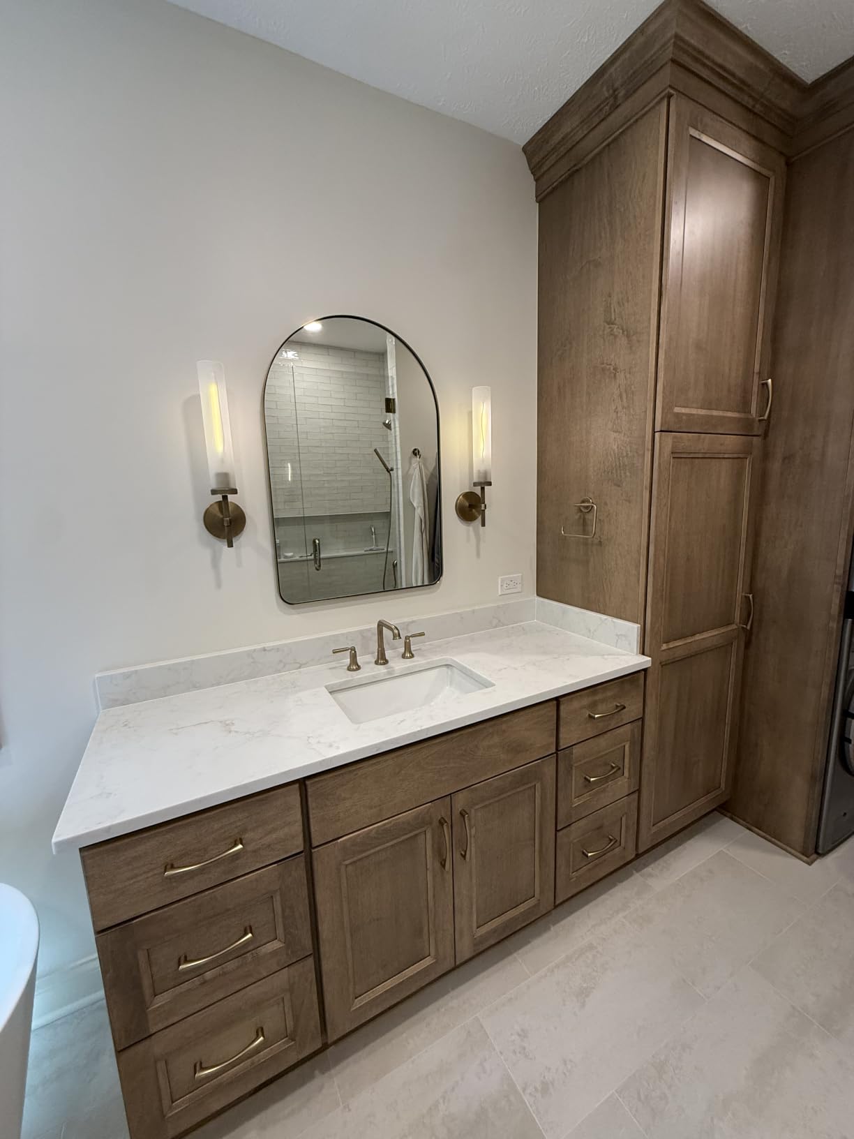 Brass Hardwired Frosted Glass Bathroom Wall Sconces 2 Pack, Modern 20'' Indoor Knurled Wall Sconce, Glass Vanity Light, for Living, Bedroom, Hallway, Staircases,Bulb Included customer photo 2