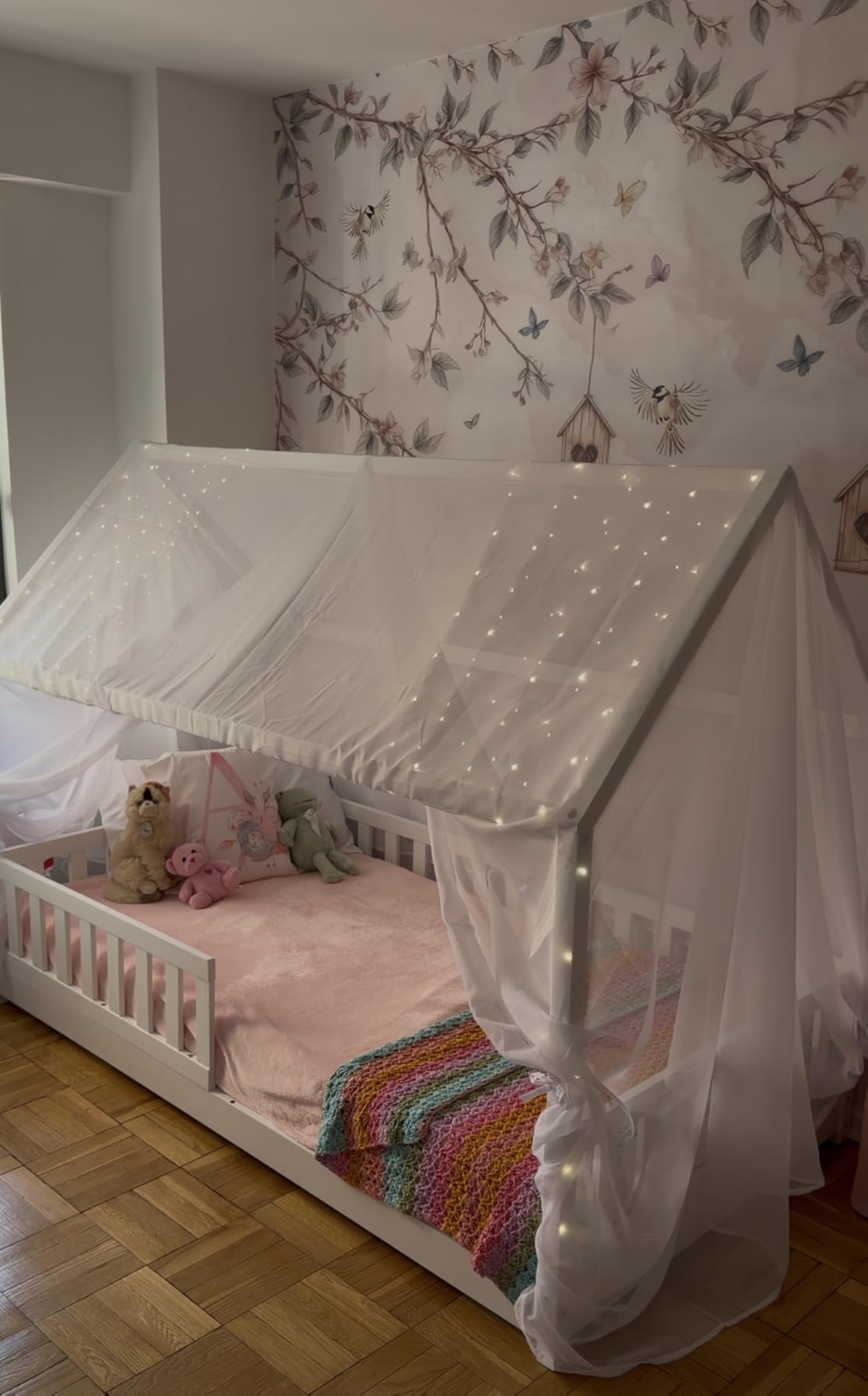 Jocisland Twin Size House Bed for Kids, Montessori 100% Wooden Floor Bed Frame with Guardrails customer photo 1