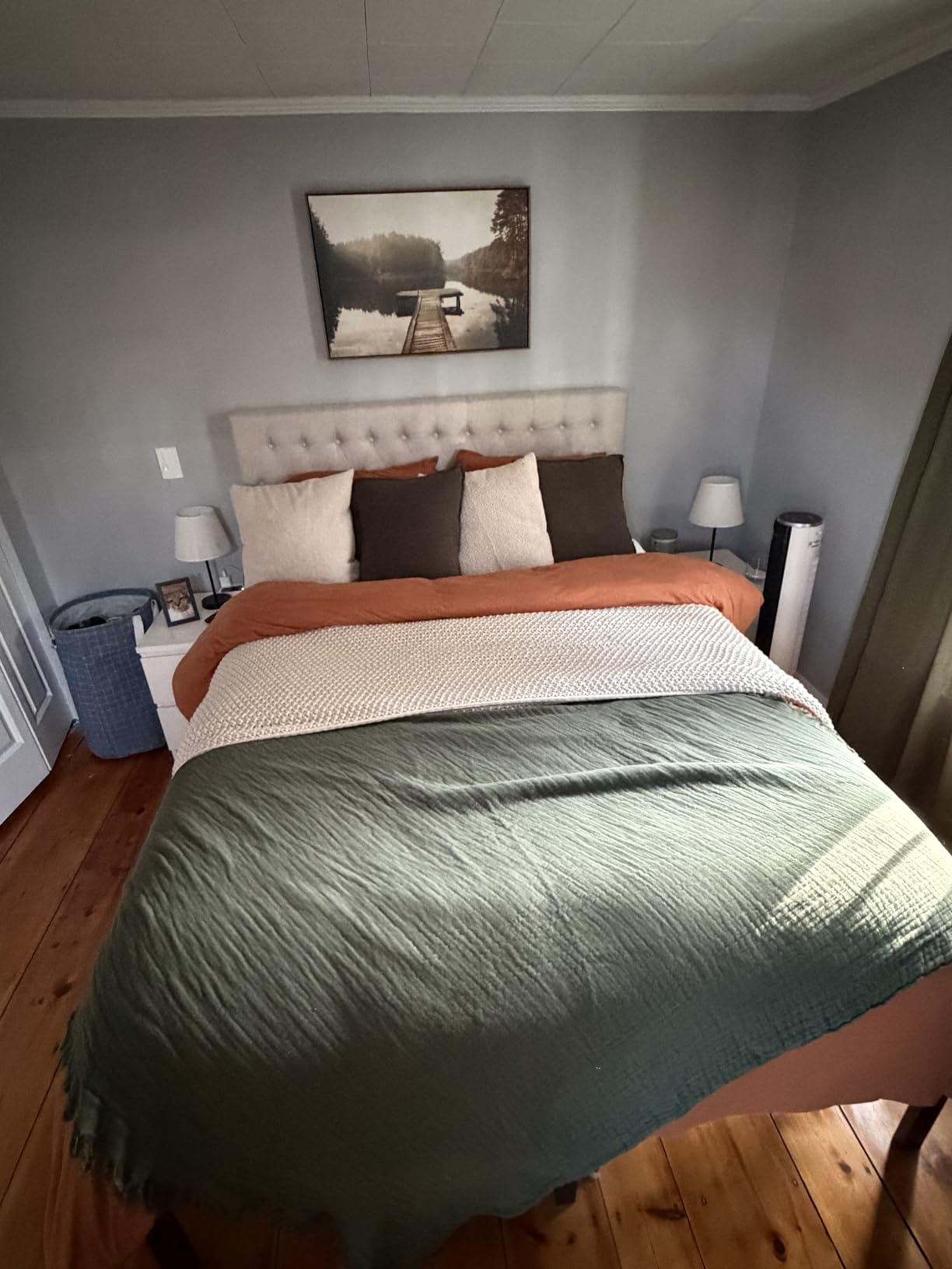 Upholstered Queen Headboard Only, Premium Linen Button Tufted Headboards, Adjustable Solid Wood Head Board, Padded Headboard with Solid Wood Legs in Bedroom (Beige) customer photo 2
