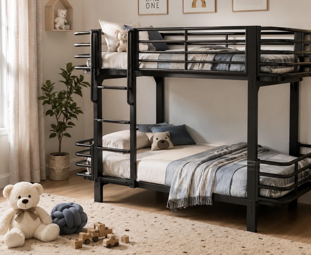 iPormis Metal Bunk Bed Twin Over Twin, Heavy Duty Bunk with High Guardrail and Safety Entrance Design, Under-Bed Storage Space, Easy Assembly, Noise Free, Black customer photo 1