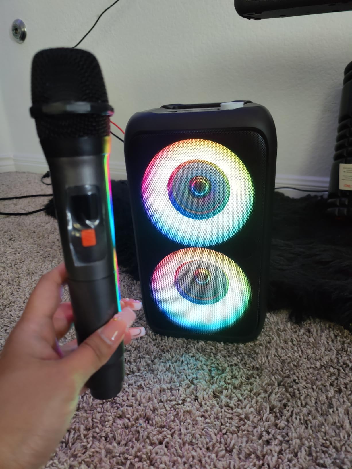 Bluetooth Speaker with 3 Wireless Microphones, Portable Party Speaker for Adults & Kids with Lights, Speakers Bluetooth Wireless, Floorstanding Speakers Support TWS/AUX/USB/TF Card for Home Party Gift customer photo 1