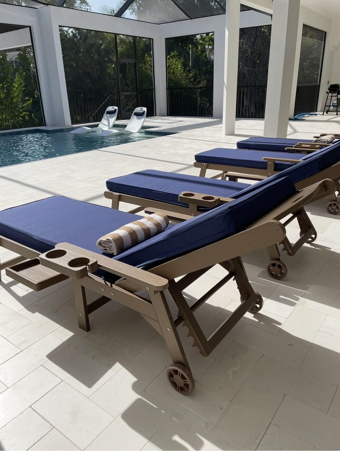 YEFU Lounge Chair Outdoor Set of 2, HIPS Chaise Lounge Outdoor | Lounge Chair with Wheels & Cup Holder, 5-Level Adjustable Backrest, Weather Resistance, Easy to Assemble, For Patio/Beach/Pool customer photo 1