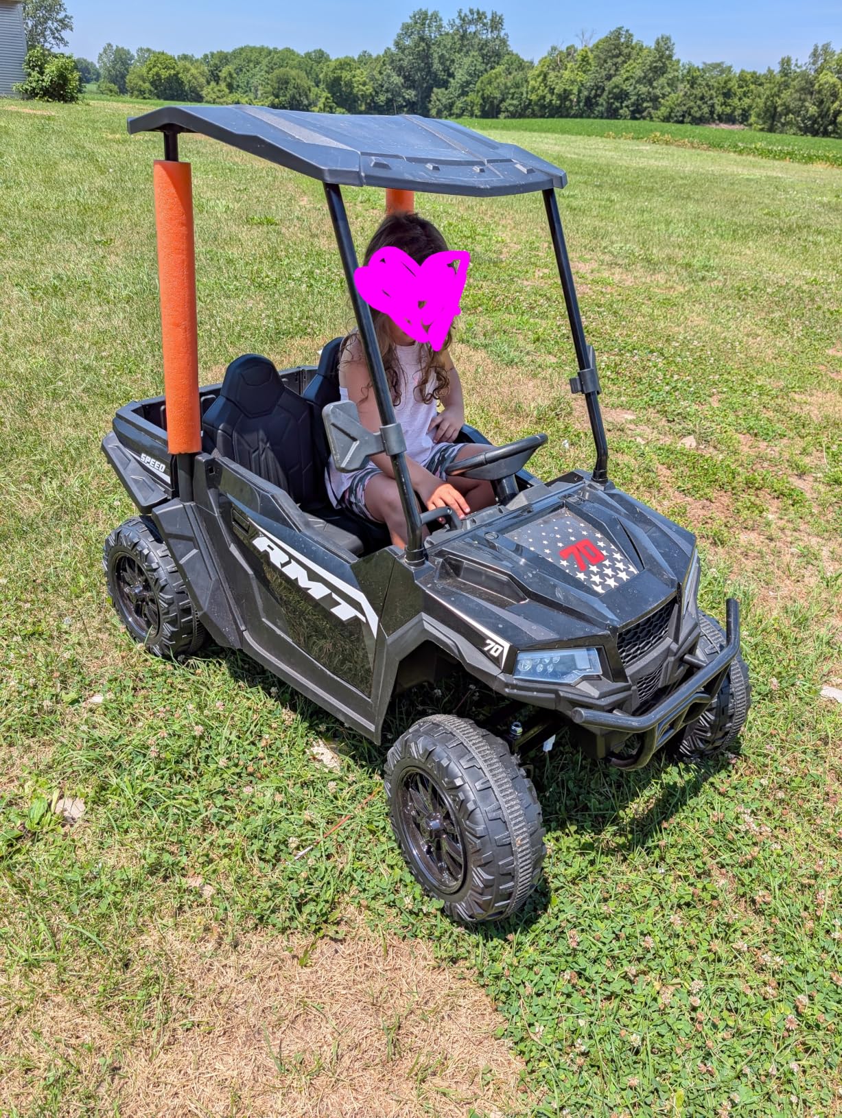 ELEMARA 24V Ride on Toy for Big Kid,Ride on Car 2 Seater w/Sun Shade,Dump Bed & Shovel,4.5MPH,4WD Electric Car for Kids,Battery Car w/Remote,Kids Ride on Truck,3 Speeds,LED Lights,Bluetooth, Hot Pink customer photo 2