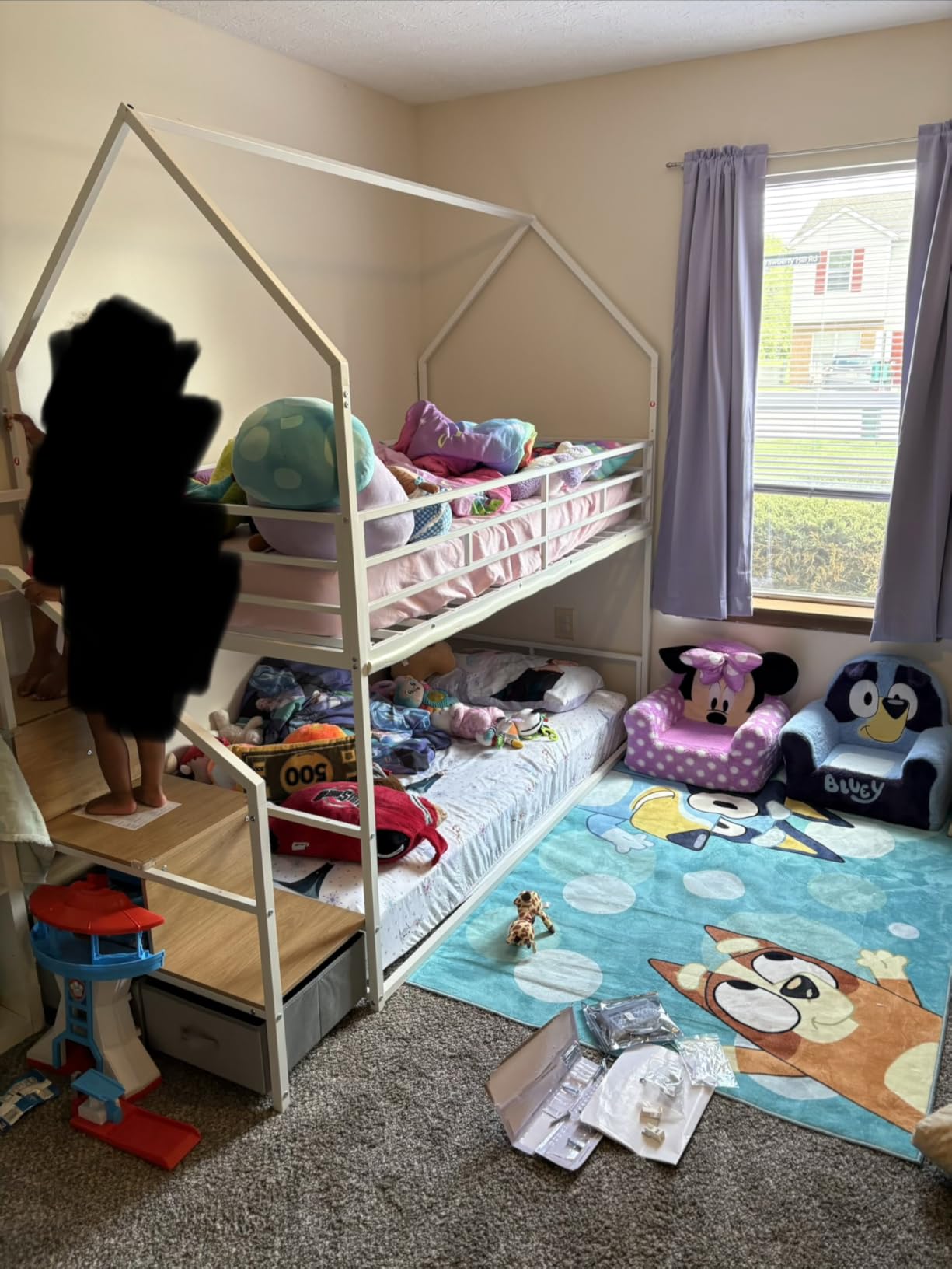 Jocoevol Metal Bunk Bed Twin Over Twin with Storage Staircase, Clothes Rack, LED Twin Bunk Beds for Kids with 2 Storage Drawers, Full-Length Guardrail, No Box Spring Needed, Easy Assembly, White customer photo 1