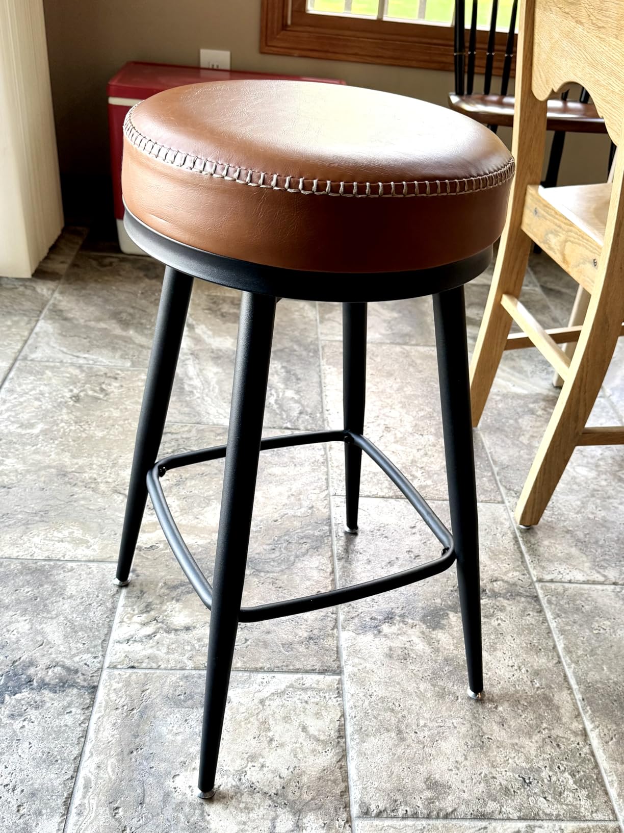 VASAGLE Wooden Bar Stools Set of 2, Linen-Look Fabric, Cappuccino Beige | Barstools with Solid Wood Legs, Ergonomic Backrest, Mid Century Modern, for Kitchen Island, Linen-Look Fabric customer photo 2