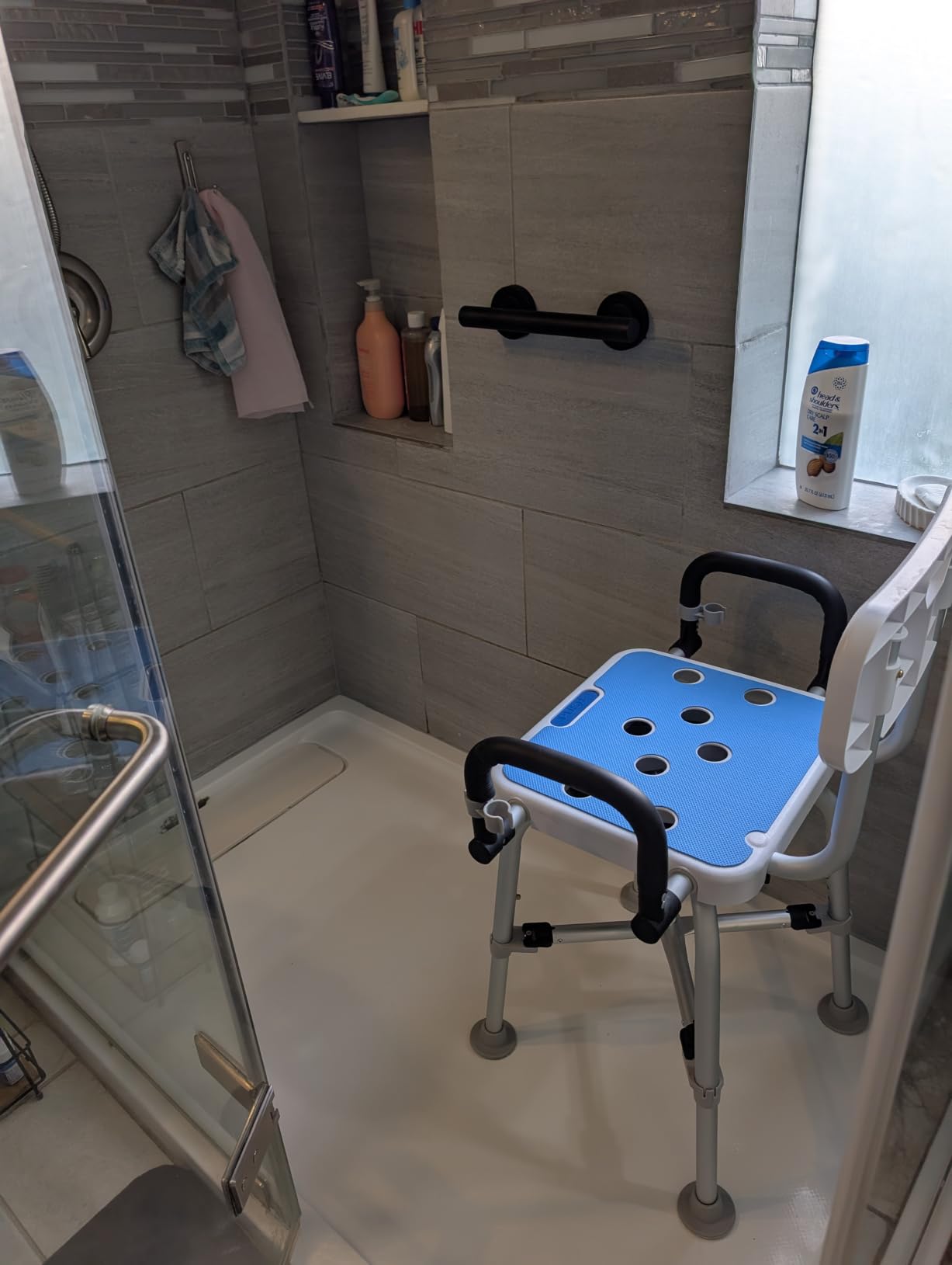 360° Swivel Shower Chair, 500 lbs Capacity, Height Adjustable | Swivel Shower Chair with Arms and Backrest for Elderly, Disabled or Bariatric Adults, for Shower & Bathtub Seat customer photo 1