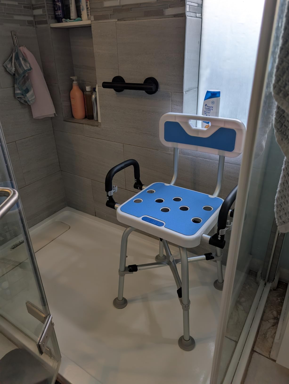360° Swivel Shower Chair, 500 lbs Capacity, Height Adjustable | Swivel Shower Chair with Arms and Backrest for Elderly, Disabled or Bariatric Adults, for Shower & Bathtub Seat customer photo 2
