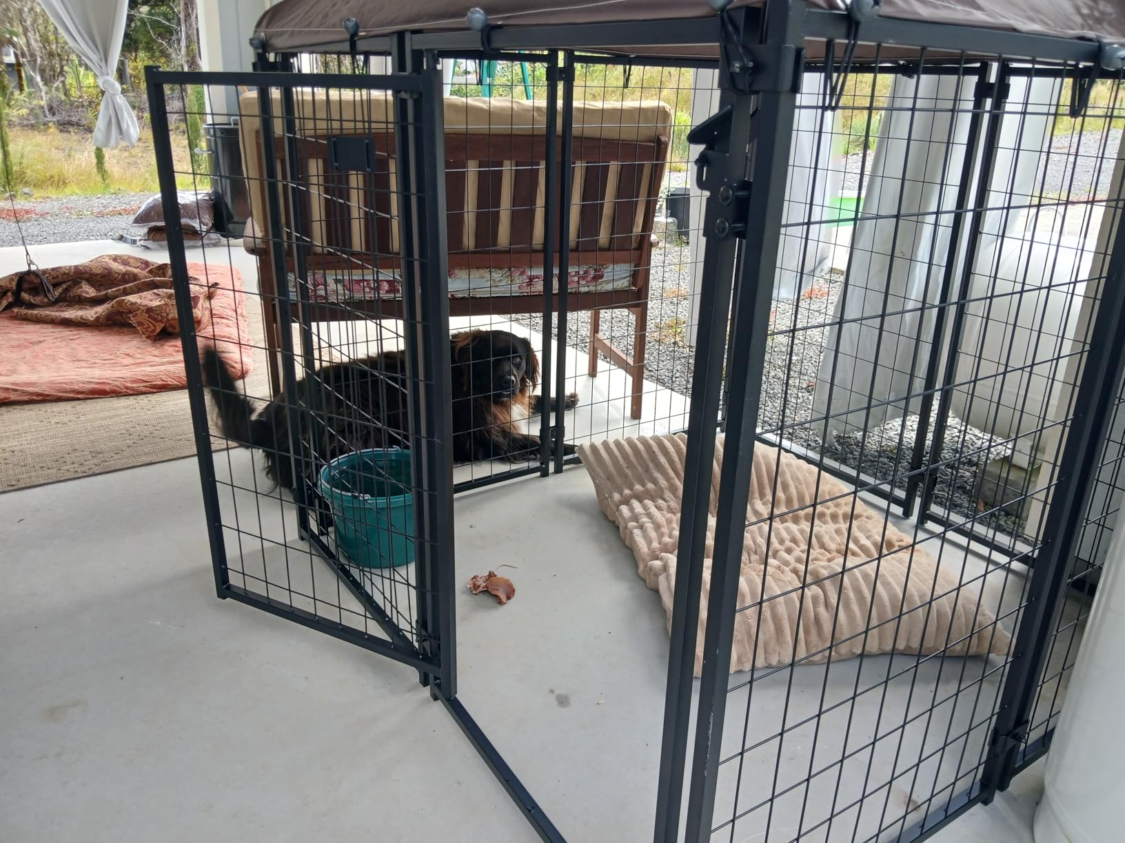 PawHut 4.7' x 4.7' x 5.1' Outdoor Dog Kennel Outside Run S&M Breeds Silver | Welded Wire Dog Kennel, Waterproof & UV Resistant Cover, for Chickens, Ducks customer photo 2