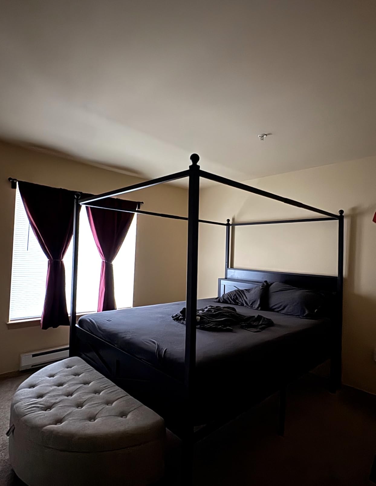 Canopy Bed Frame Full Size with Barn Storage Headboard, Beige | Vintage Farmhouse Four-Poster Bed, LED & Charging Station, Under-Bed Storage Space, No Box Spring Needed, Easy Assembly customer photo 1
