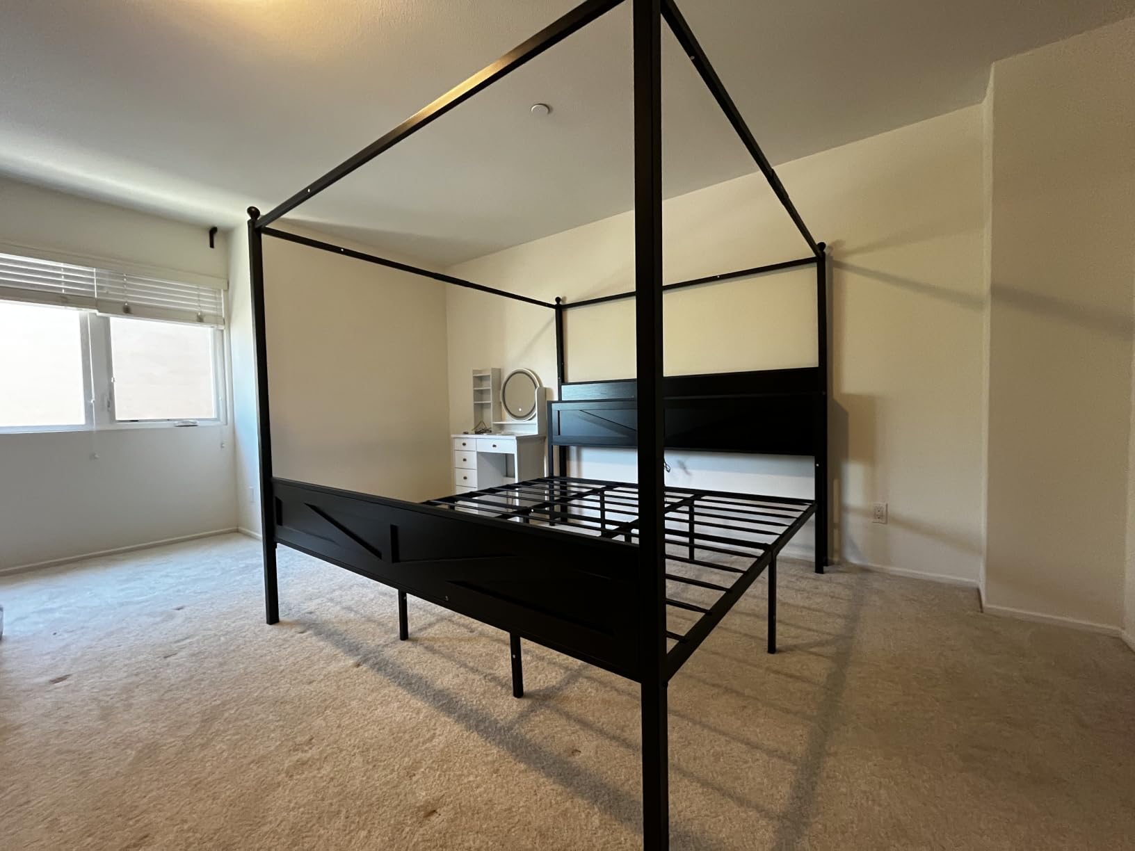 Canopy Bed Frame Full Size with Barn Storage Headboard, Beige | Vintage Farmhouse Four-Poster Bed, LED & Charging Station, Under-Bed Storage Space, No Box Spring Needed, Easy Assembly customer photo 2