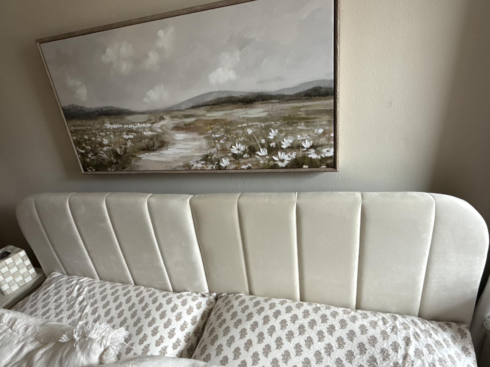 Queen Headboard Only - Upholstered Headboard for Bed, Easy Assembly, Velvet Covered Sponge, Place Between Bed & Wall, Adjustable Metal Legs with Non-Slip Pads, Beige customer photo 1