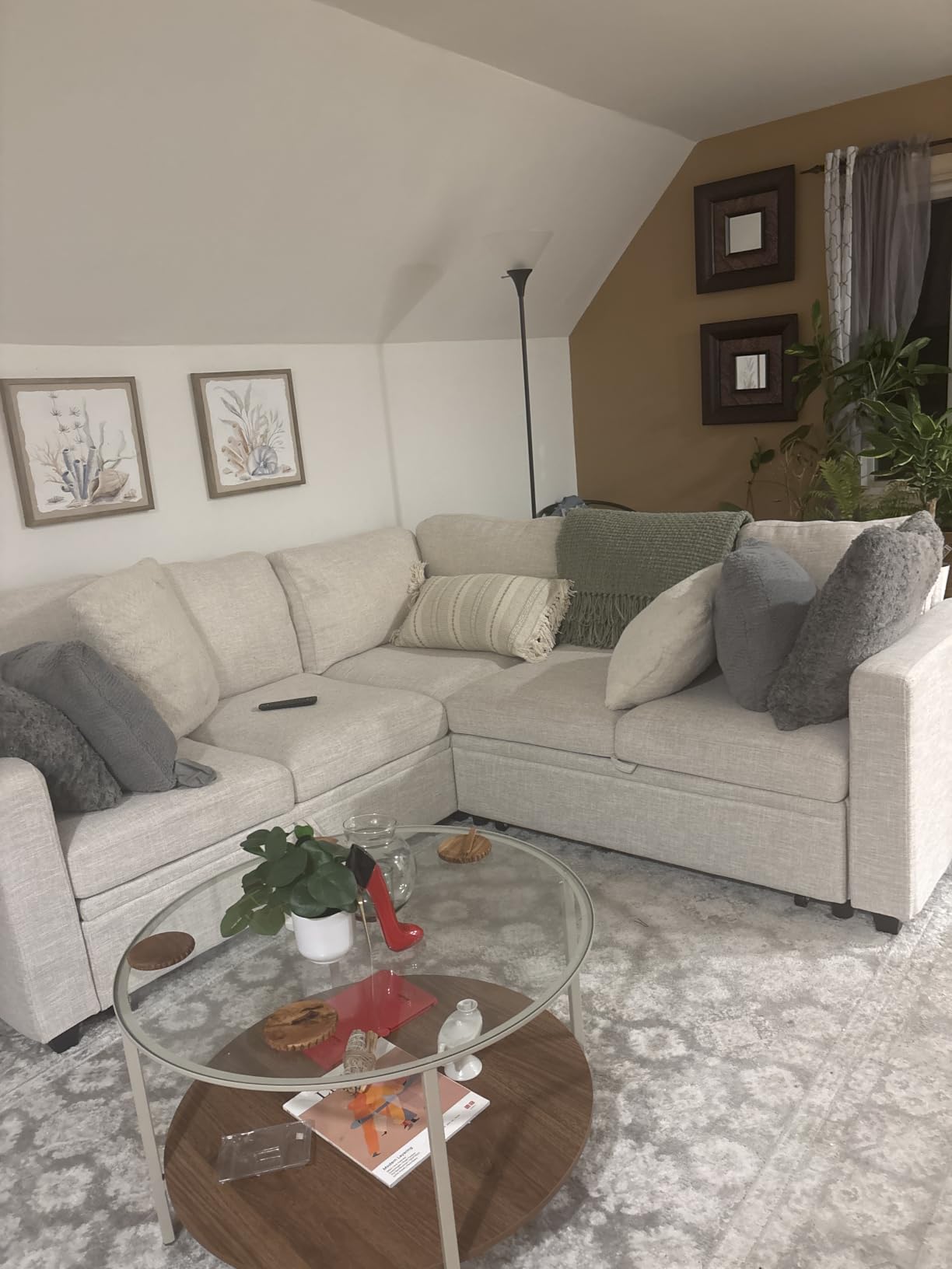 HONBAY Modular Sectional Sleeper Sofa with Pull-Out Bed, Velvet L-Shaped Sofa with Storage Seat, Sectional Sofas for the Living Room, Black customer photo 1