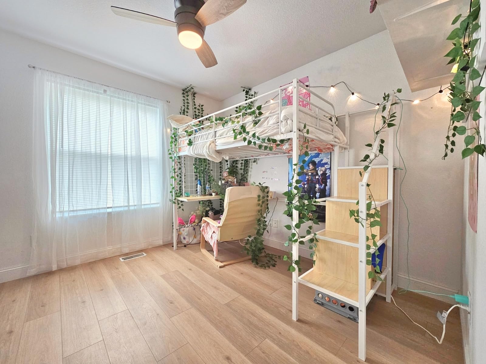 Queen Size Metal Loft Bed with Reversible Stairs and LED & USB Port | Storage Shelf, Reversible Storage Stairs with Wardrobe, LED Lights, USB Charging Port, Sturdy Noise-Free Design, Large Under Bed customer photo 2