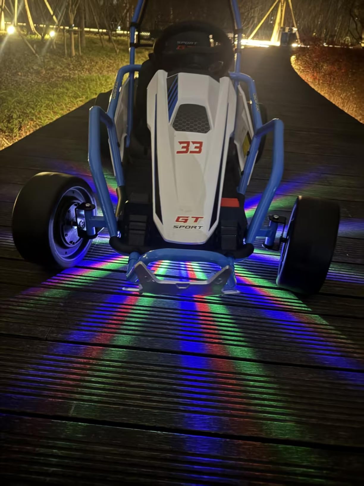 24V Drift Go Kart for Kids, Electric Racing Kart with Dual Motors | Dual 200W Motors, 8.5 MPH Speed, Metal Frame, EVA Wheel, 2 Speed Control, Safety Harness, Music and LED lights, Black customer photo 1