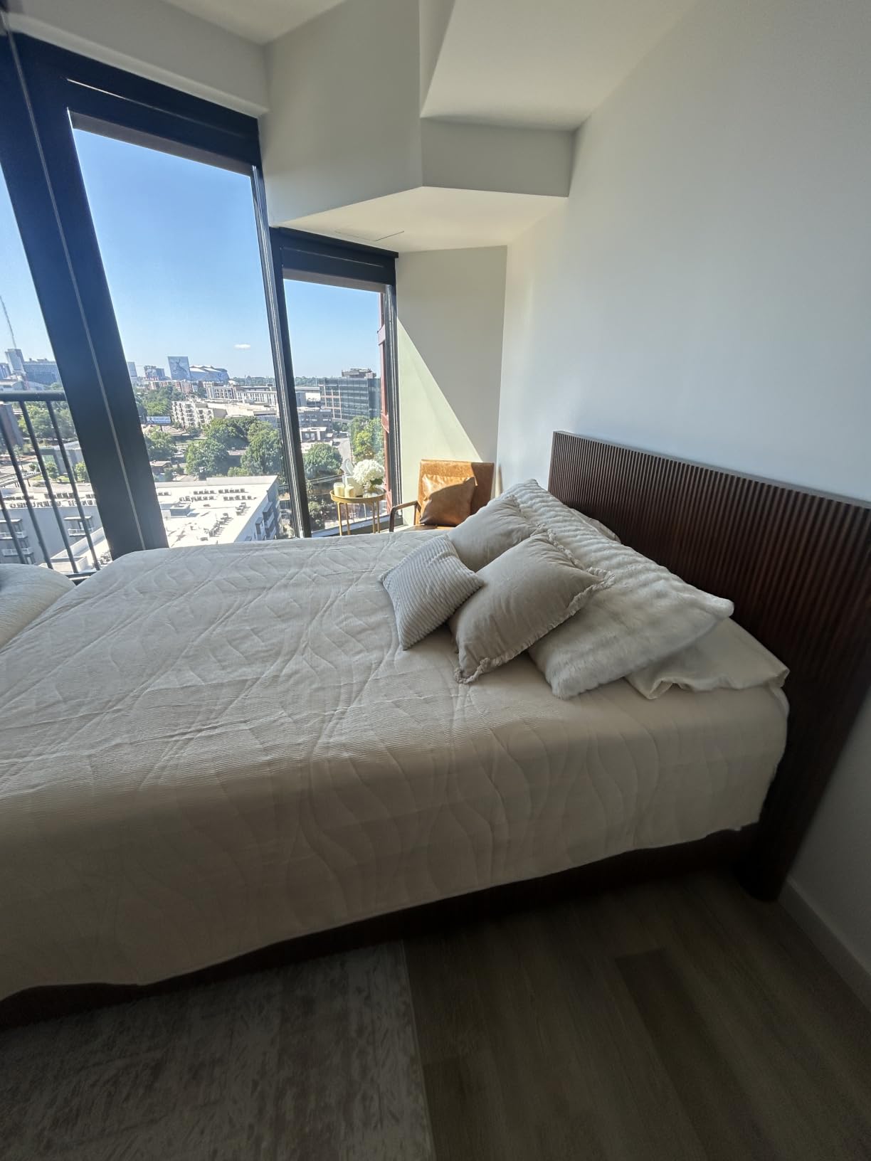 Evermagin Walnut Queen Bed Frame with Headboard, Mid Century Modern Fluted Platform Bed, Boho Wooden Bed Base No Box Spring Needed, Wavy Grooved Panel customer photo 1