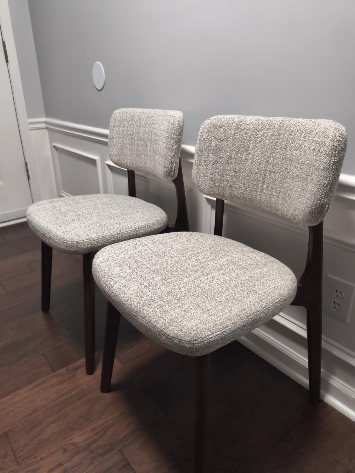 COLAMY Dining Chairs Set of 2, Mid Century Modern Upholstered Kitchen Chairs with Solid Red Oak Wood Legs, Textured Fabric Dining Room Accent Chairs for Small Spaces, 300 lbs Capacity, Walnut, Oatmeal customer photo 2