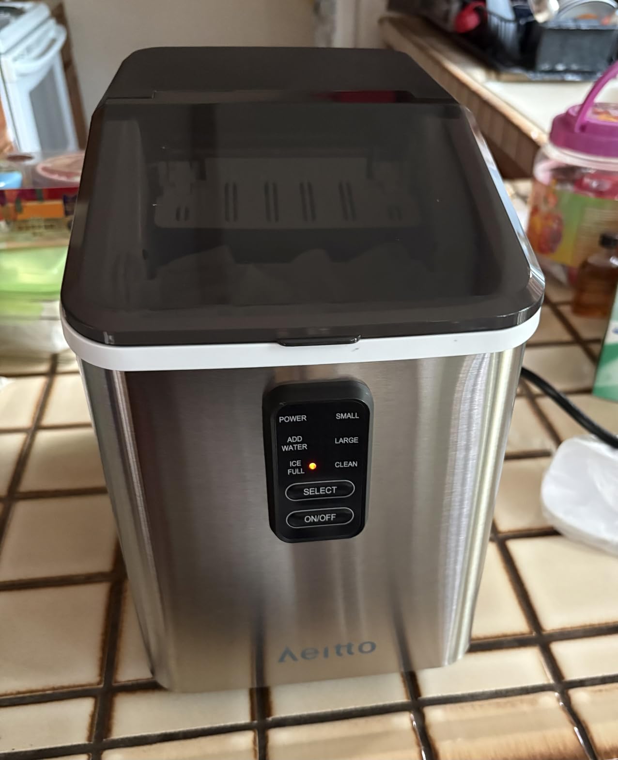 Aeitto Ice Maker Countertop 26lbs/24H, Ice Machine 8 Ice Cubes Ready in 6 Mins, 2 Sizes of Bullet Ice Portable Ice Makers with Basket & Scoop, Auto Self-Cleaning for Home/Kitchen/Office Stainless customer photo 1