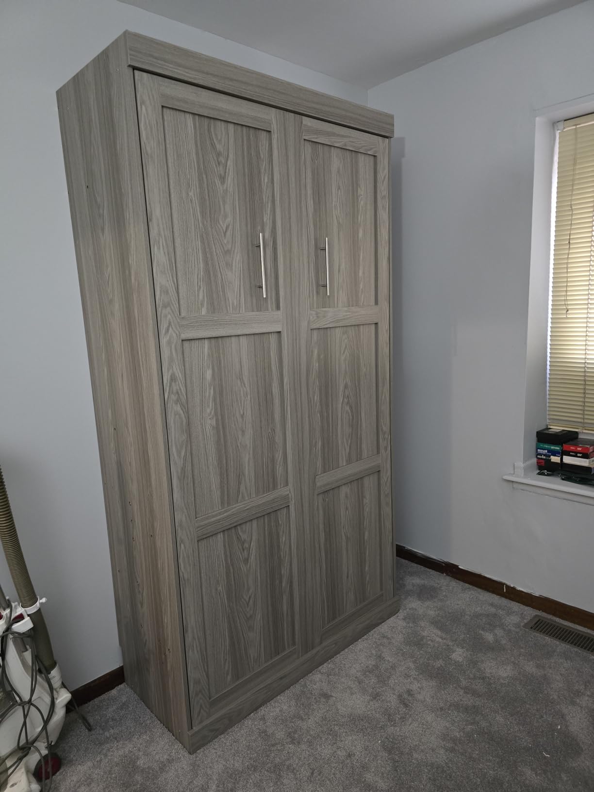 RuiSiSi Queen Size Murphy Bed with Desk, Wood Hideaway Wall Bed Cabinet with Storage Shelves, Space-Saving Vertical Murphy Bed with Gas Struts for Guest Room Bedroom Home Office, White customer photo 1