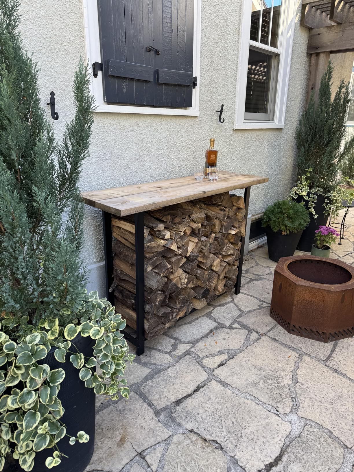 Woodhaven Black 4 Foot - Heavy Duty Made In USA - Indoor Outdoor - 1/4 Cord Firewood Storage Log Rack With Seasoning Cover Combo Set - Metal Log Storage customer photo 2