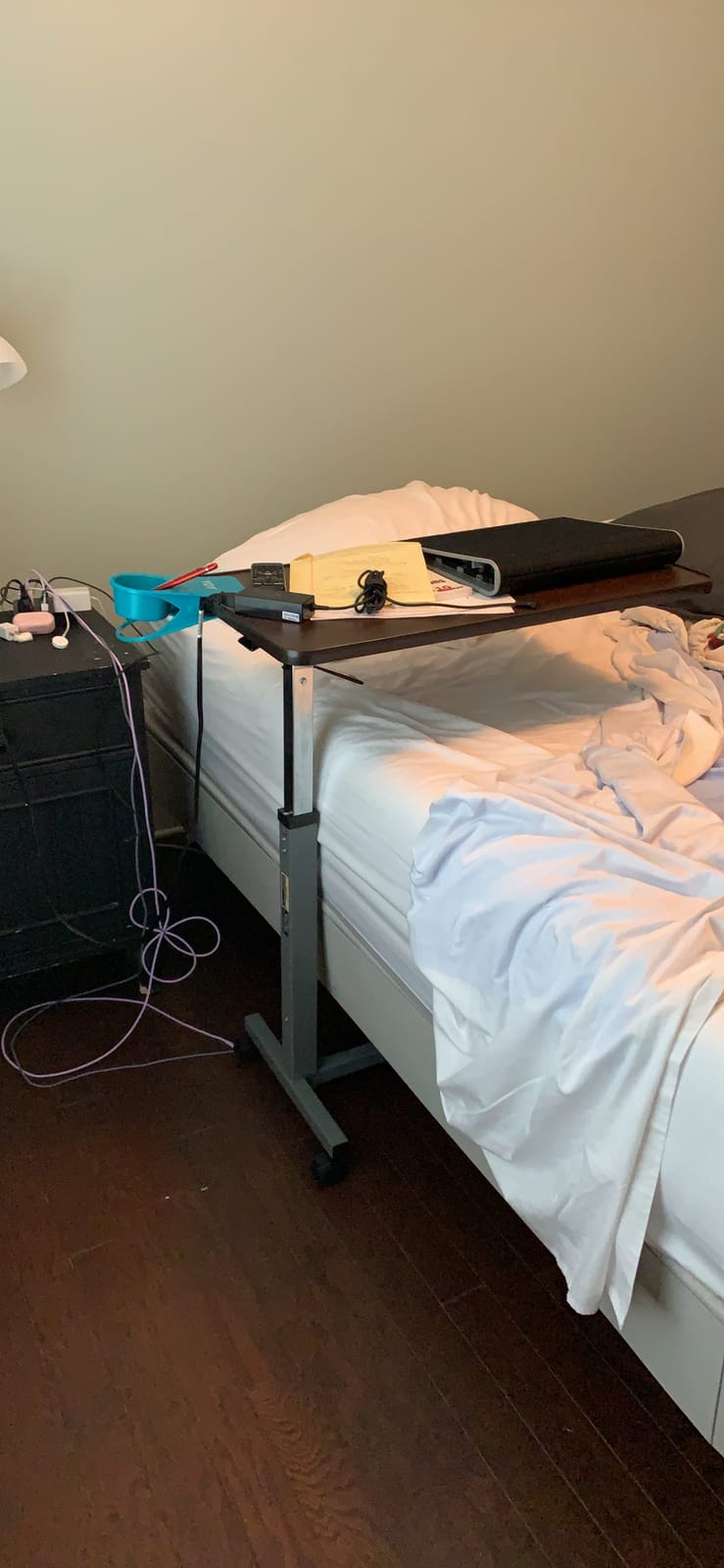 Invacare Bed Table, Height Adjustable & Tilting Overbed Table, Hospital Bedside Table, Medical Rolling Desk with Wheels, Waterproof Medical and Home Use L-Shaped Steel Base Over Bed Tray Table customer photo 1