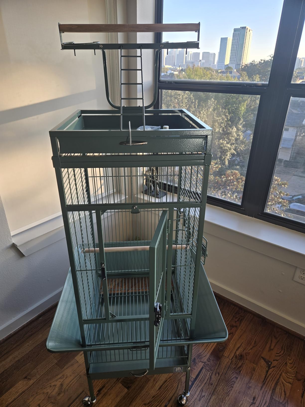 Prevue Hendryx Pet Products Wrought Iron Select Bird Cage 3152SAGE Sage Green, 24-Inch by 20-Inch by 60-Inch | Large Steel Cage with Rolling Stand, and Playtop, Durable Design, Ideal for Conures and Medium Birds customer photo 2