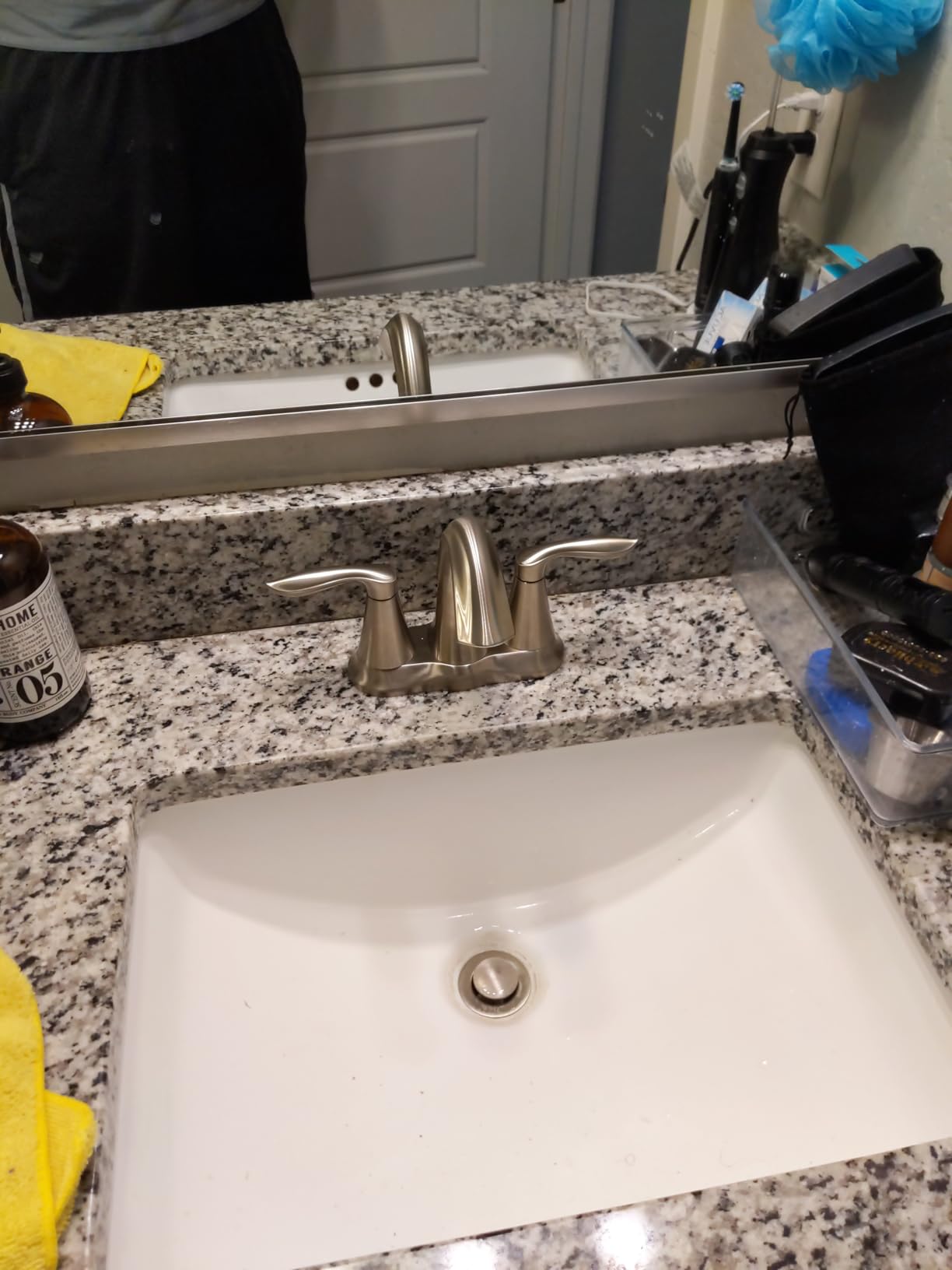 Moen Eva Brushed Nickel Two-Handle 4-Inch Centerset Bathroom Faucet with Drain Assembly, Bathroom Faucets for Sink 3-Hole, 6410BN customer photo 1