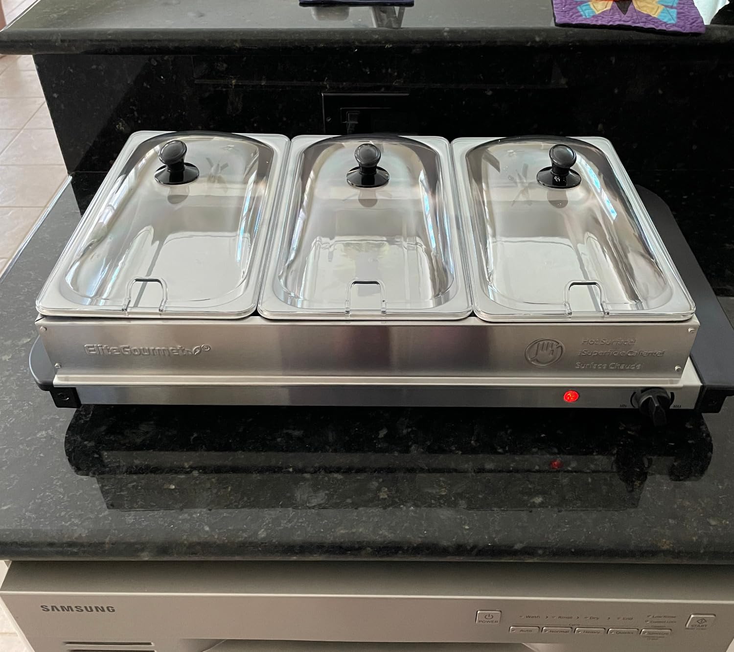 Elite Gourmet EWM-6171 Triple Buffet Server, 7.5 Qt, Stainless Steel | Adjustable Temperature Control, Clear Slotted Lids - Great for Parties, Entertaining, Holidays & Catering - 3 x 2.5 Qt Trays customer photo 2